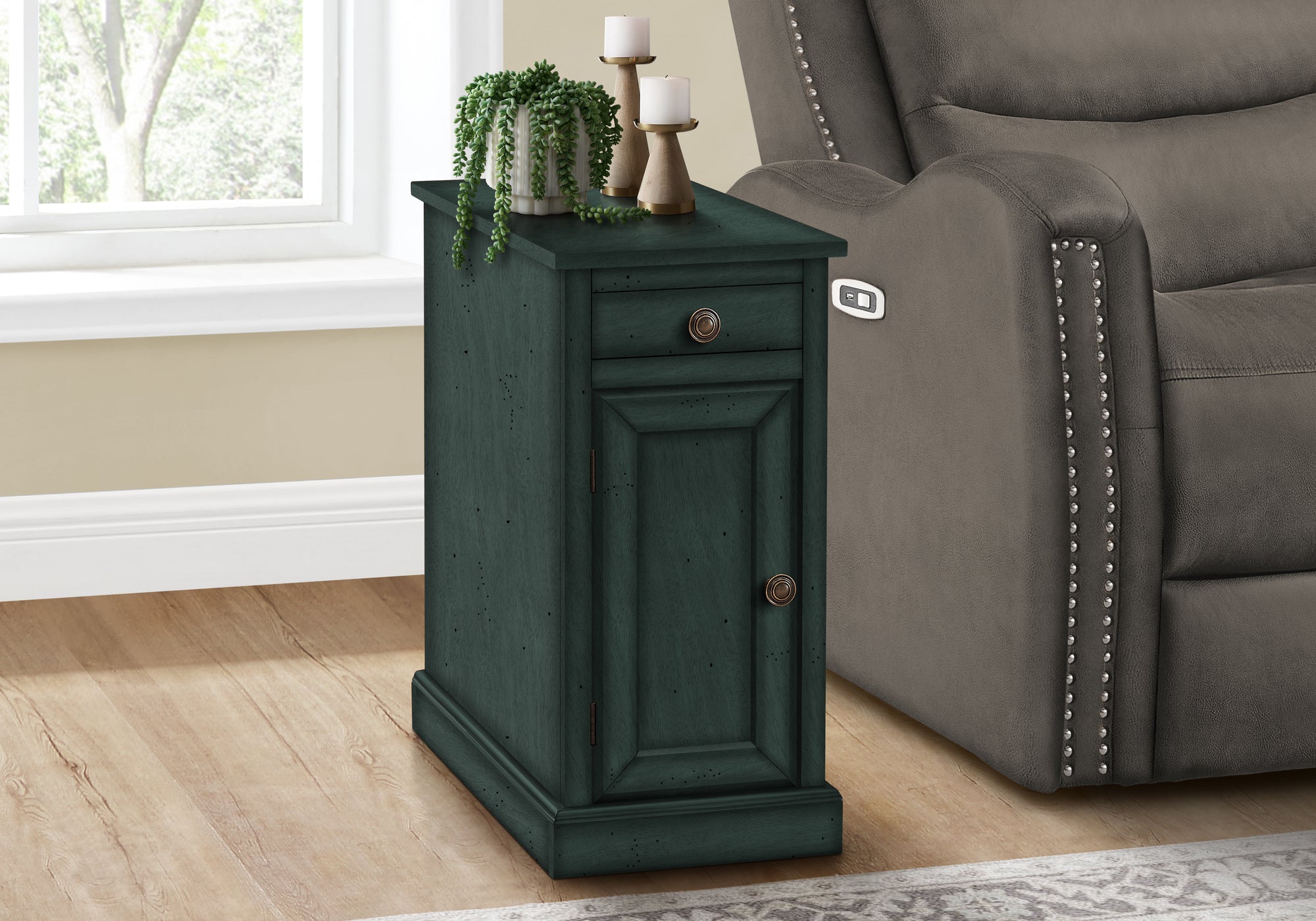 Accent Table 24"H Espresso Veneer End Table with Storage-Accent Table-DECOROLALA
