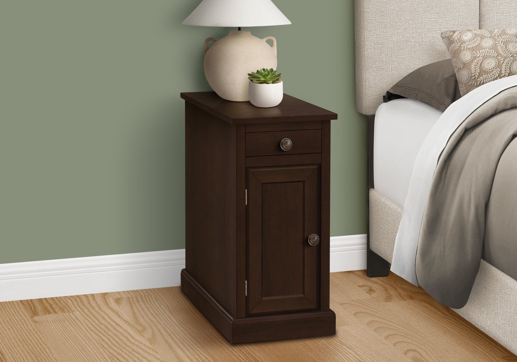Accent Table 24"H Espresso Veneer End Table with Storage-Accent Table-DECOROLALA