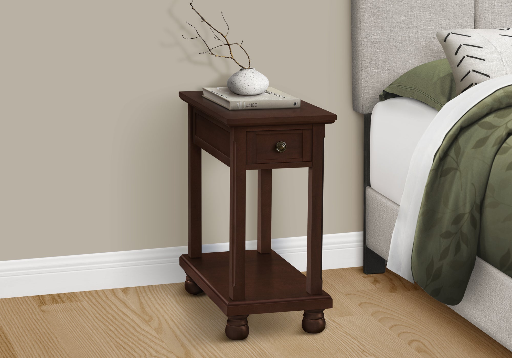 Accent Table 24"H Espresso Veneer with Drawer-Accent Table-DECOROLALA