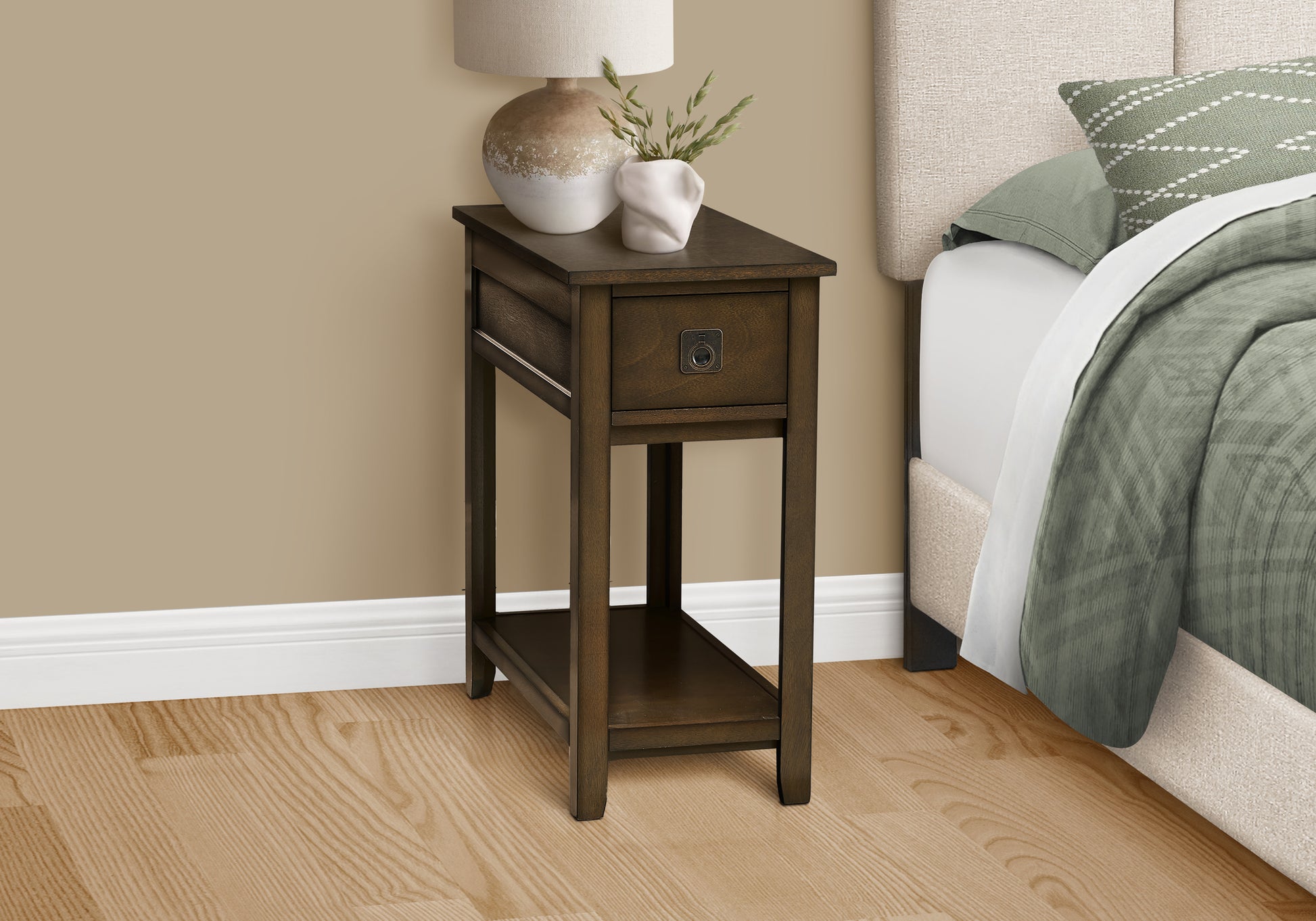Accent Table 24"H Espresso Veneer with Drawer-Accent Table-DECOROLALA