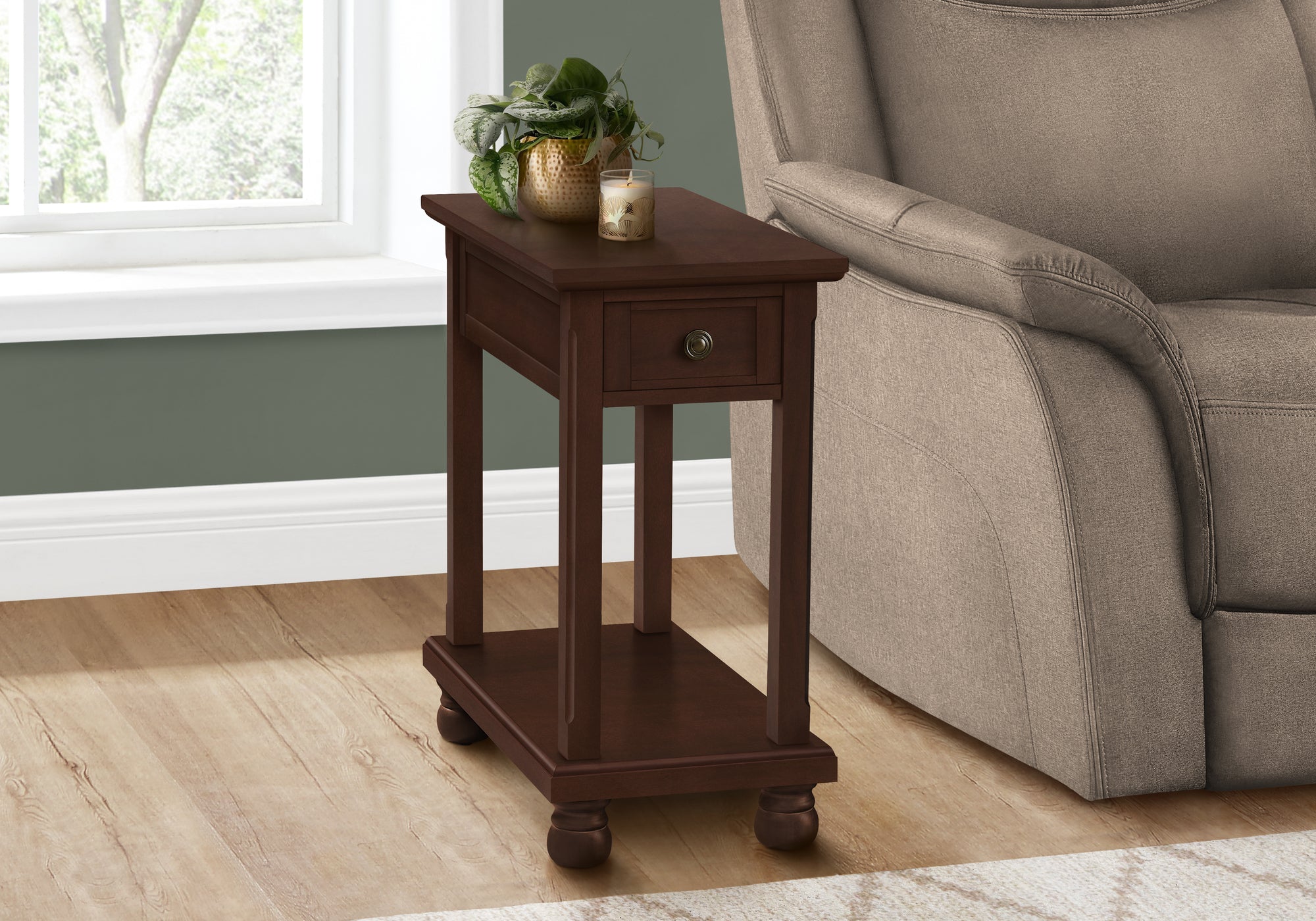 Accent Table 24"H Espresso Veneer with Drawer-Accent Table-DECOROLALA