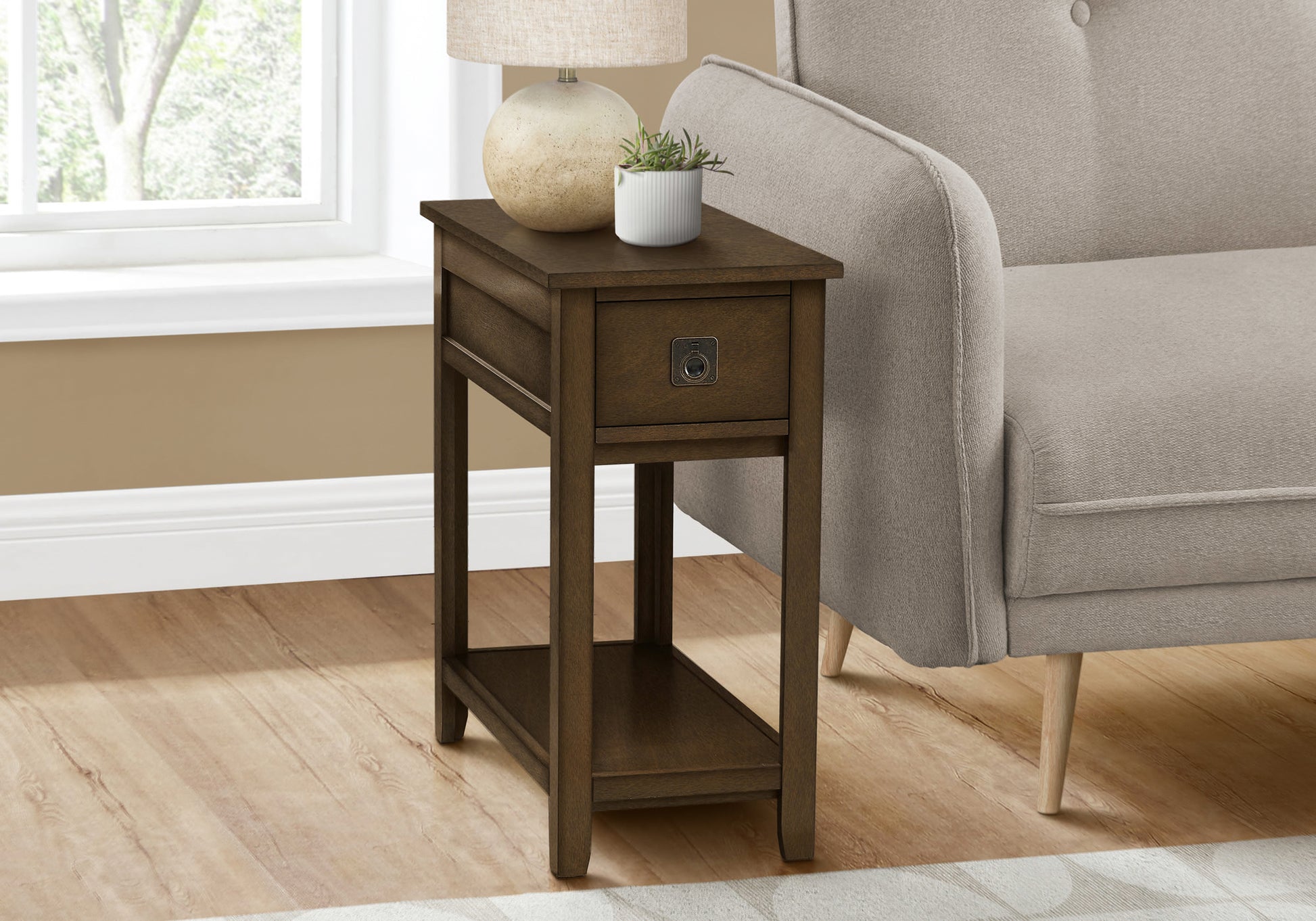Accent Table 24"H Espresso Veneer with Drawer-Accent Table-DECOROLALA