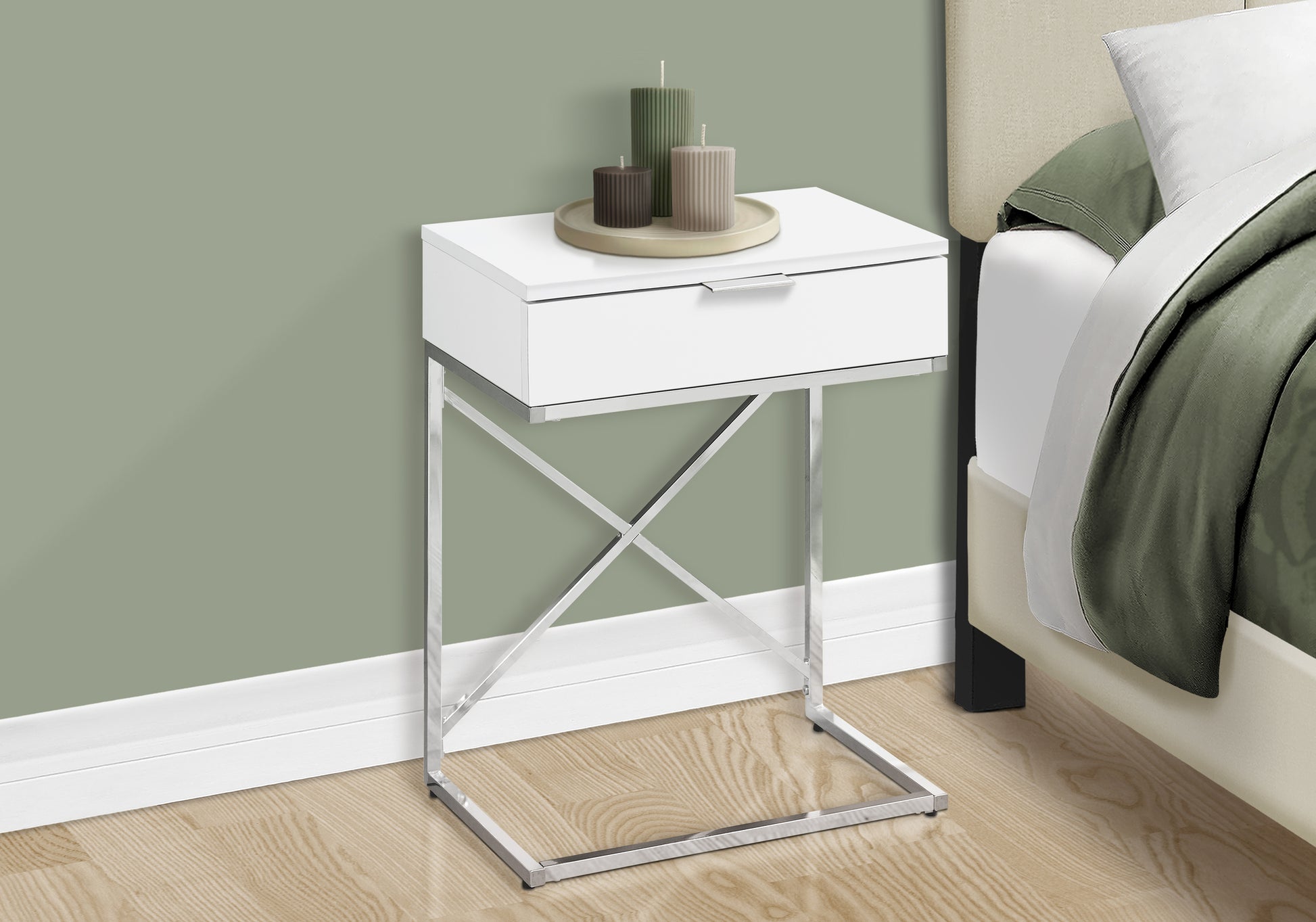 Accent Table 24"H Glossy White Chrome Base-Accent Table-DECOROLALA