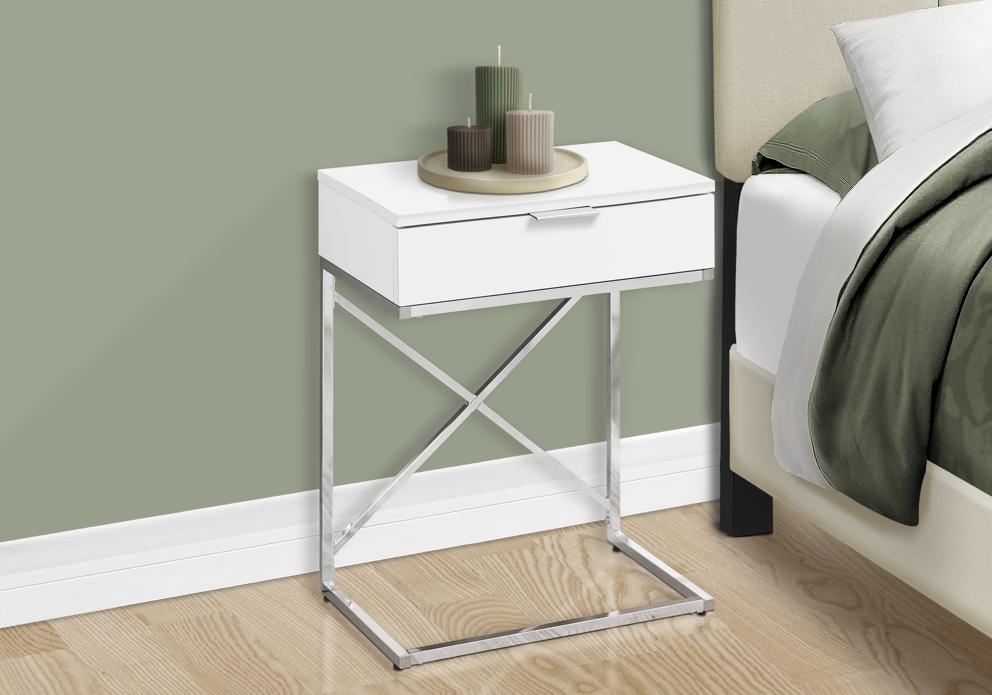 Accent Table 24"H Glossy White Chrome Base-Accent Table-DECOROLALA