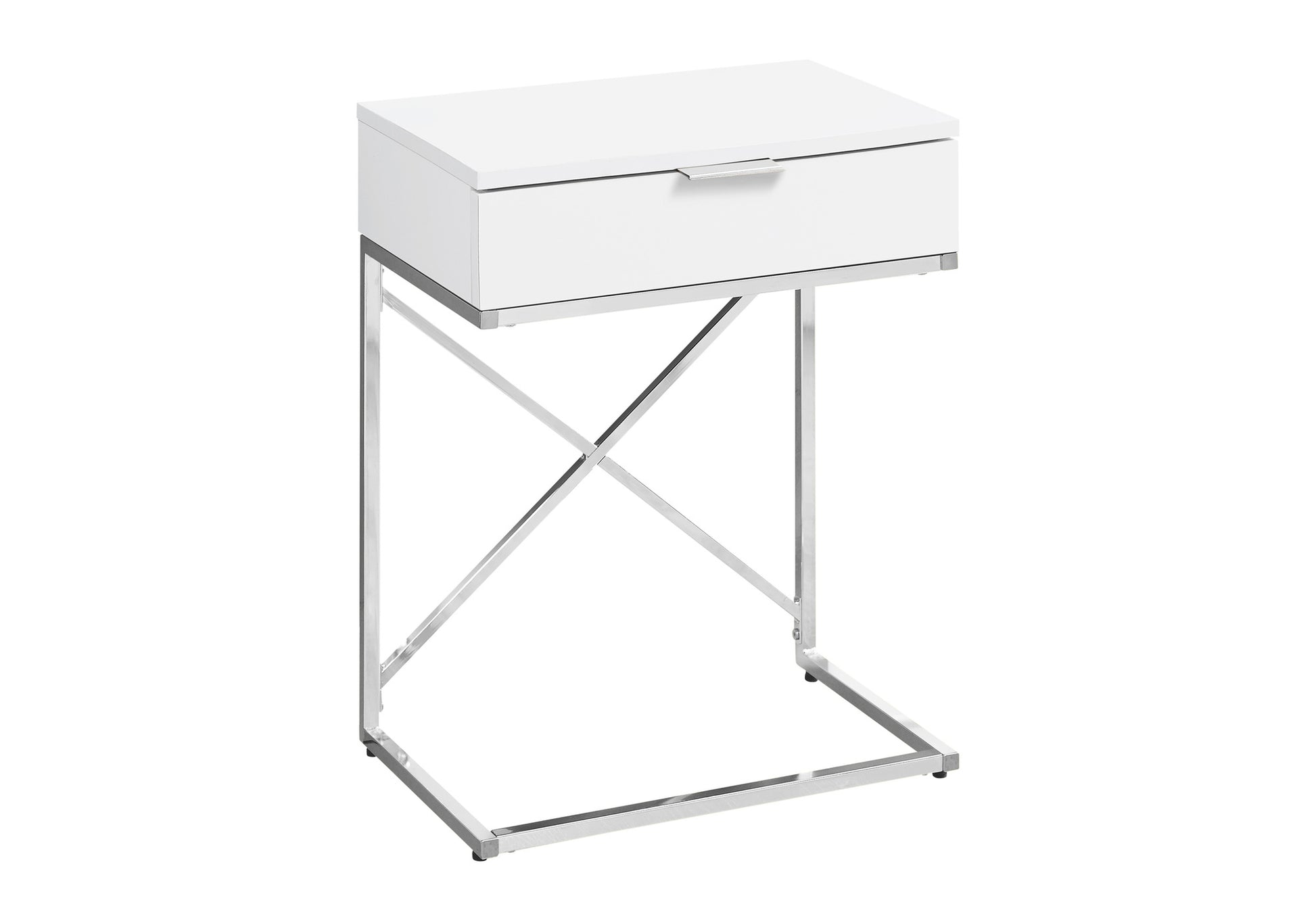 Accent Table - 24"H / Glossy White / Chrome Metal-Accent Table-DECOROLALA
