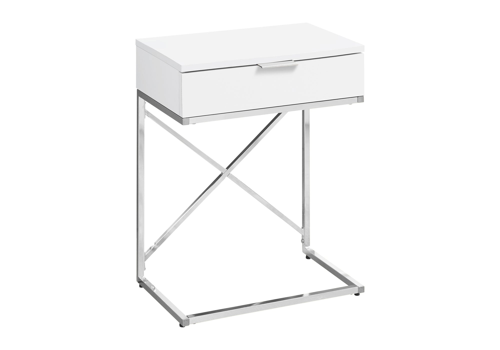 Accent Table - 24"H / Glossy White / Chrome Metal-Accent Table-DECOROLALA