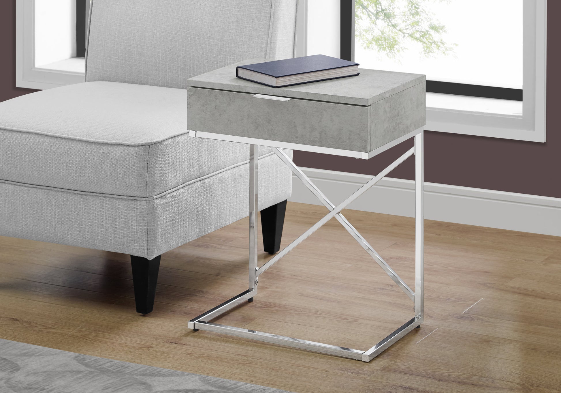 Accent Table - 24"H / Glossy White / Chrome Metal-Accent Table-DECOROLALA