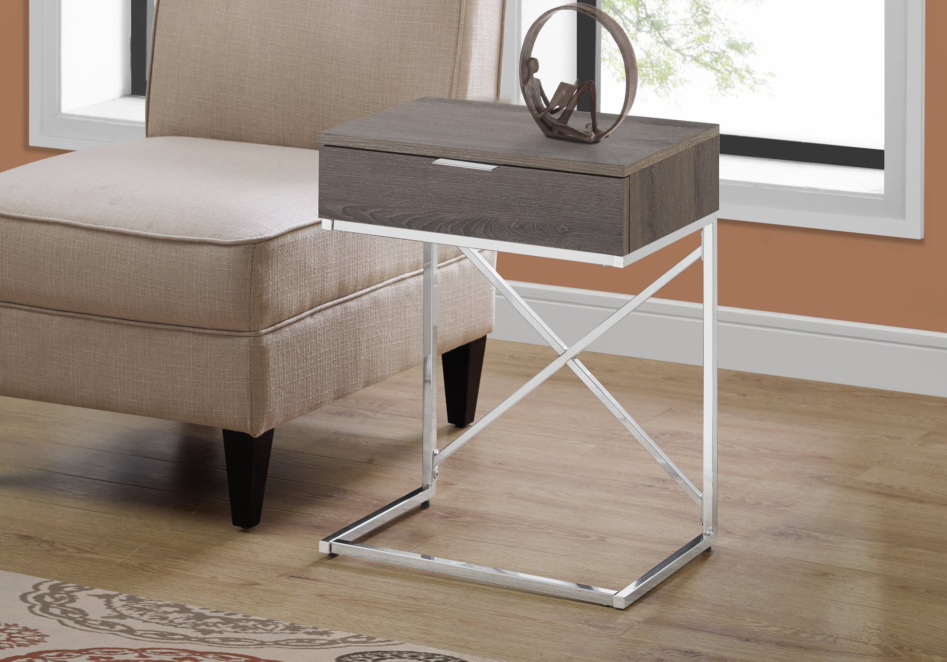 Accent Table - 24"H / Glossy White / Chrome Metal-Accent Table-DECOROLALA