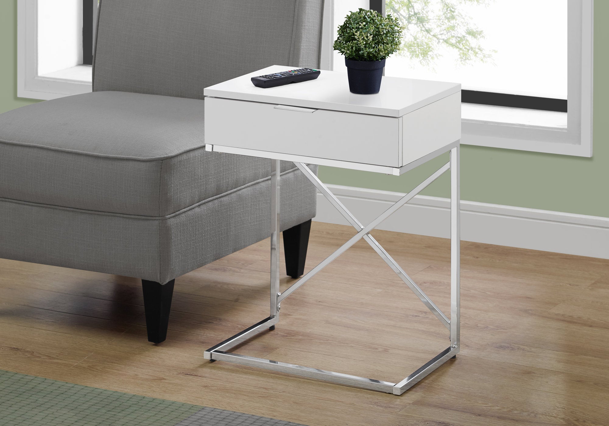 Accent Table - 24"H / Glossy White / Chrome Metal-Accent Table-DECOROLALA