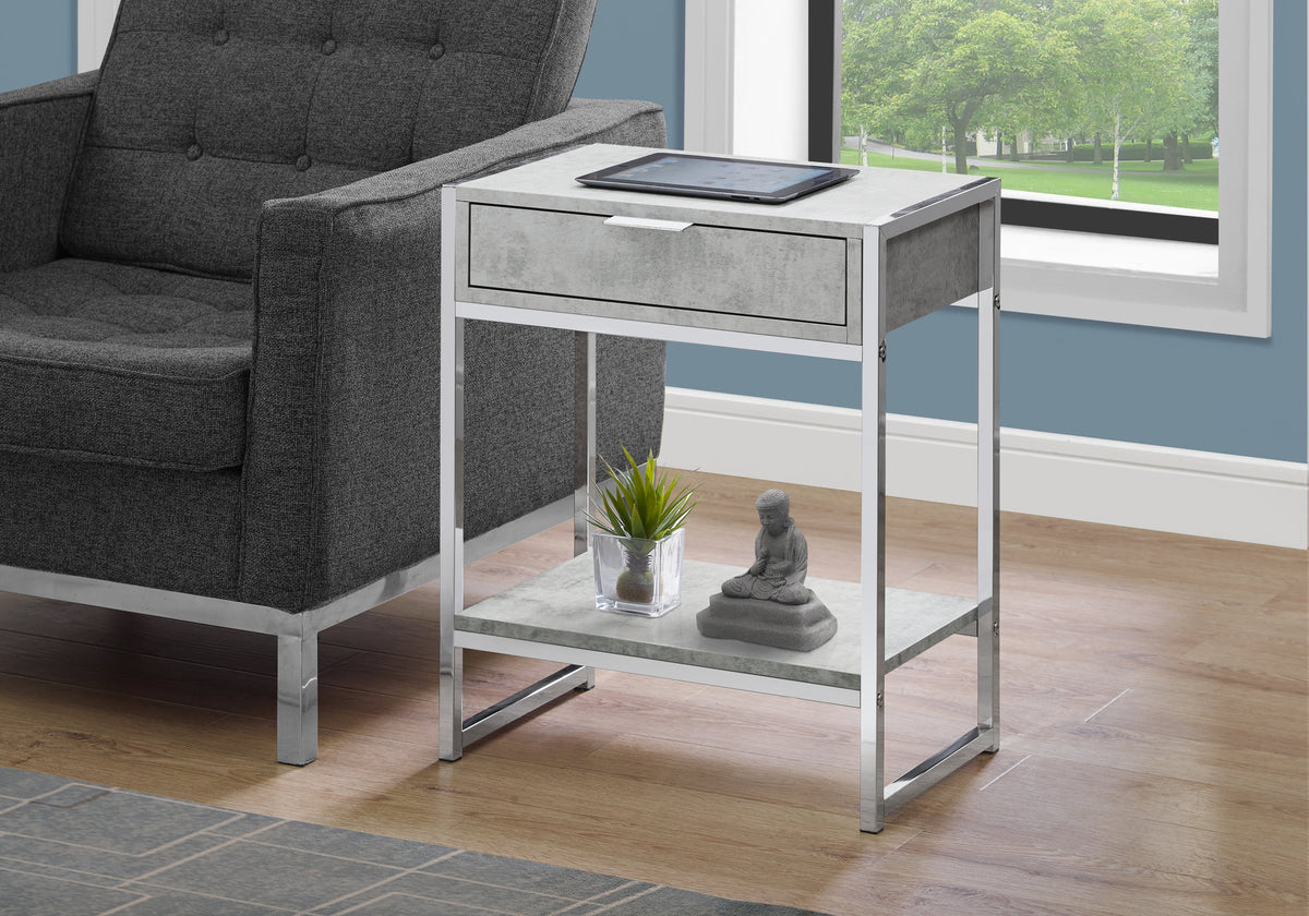 Accent Table 24"H Glossy White Chrome Metal-Accent Tables-DECOROLALA