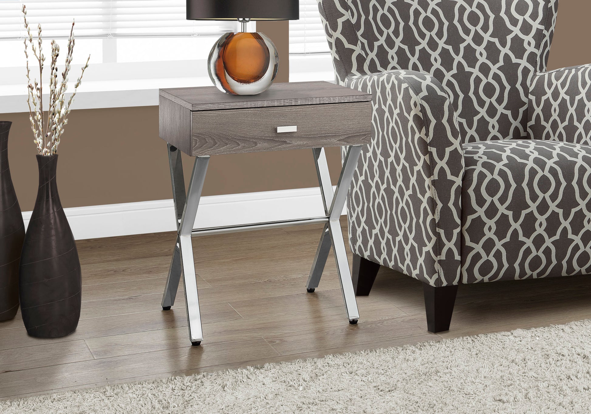 Accent Table 24"H Glossy White Chrome Metal Storage Drawer-Accent Table-DECOROLALA