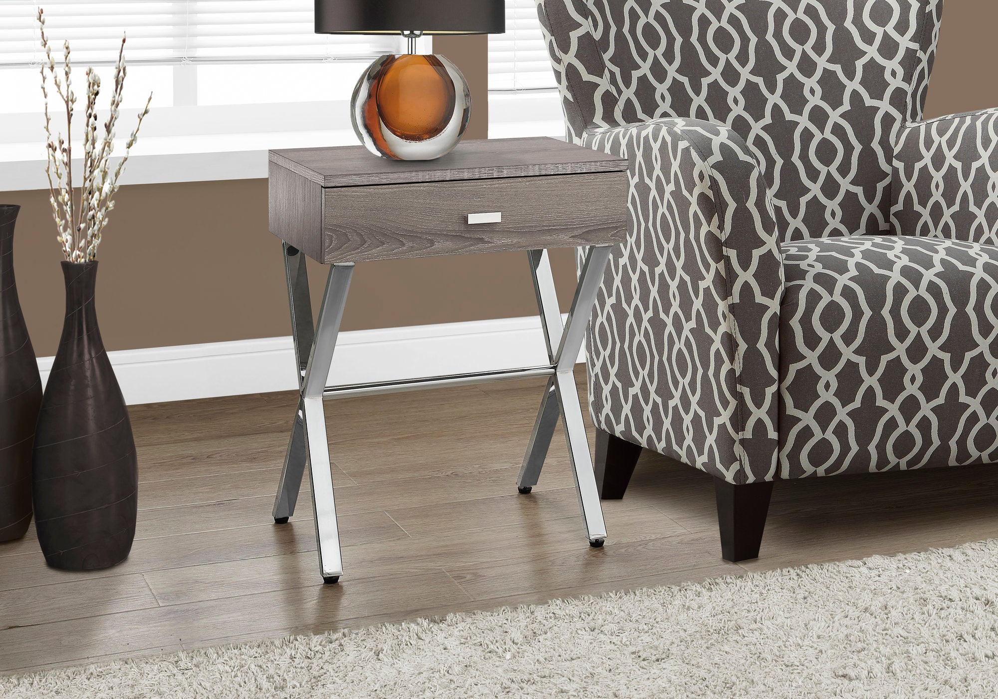 Accent Table 24"H Glossy White Chrome Metal Storage Drawer-Accent Table-DECOROLALA