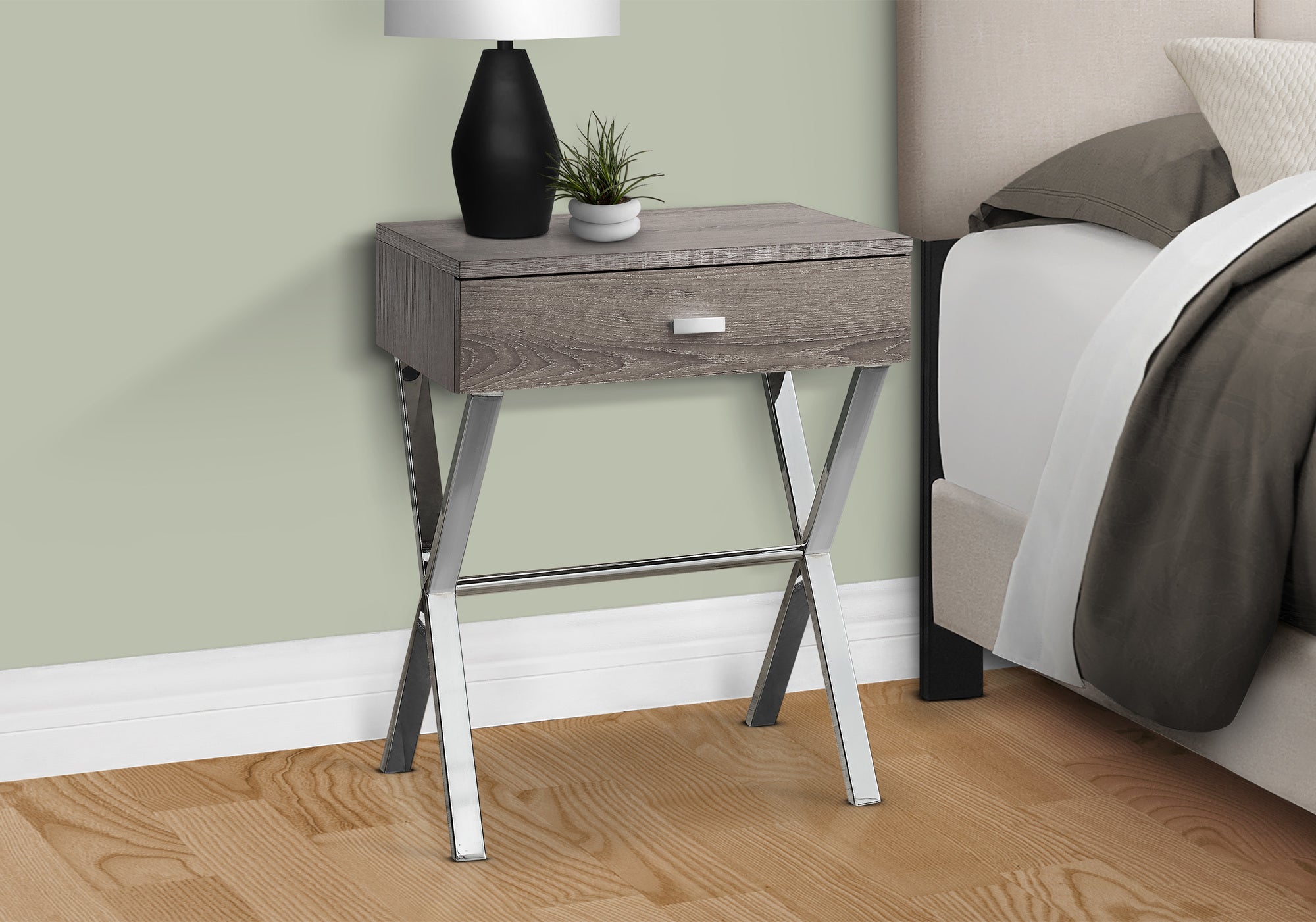 Accent Table 24"H Glossy White Chrome Metal Storage Drawer-Accent Table-DECOROLALA