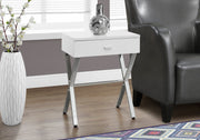 Accent Table 24"H Glossy White Chrome Metal Storage Drawer-Accent Table-DECOROLALA