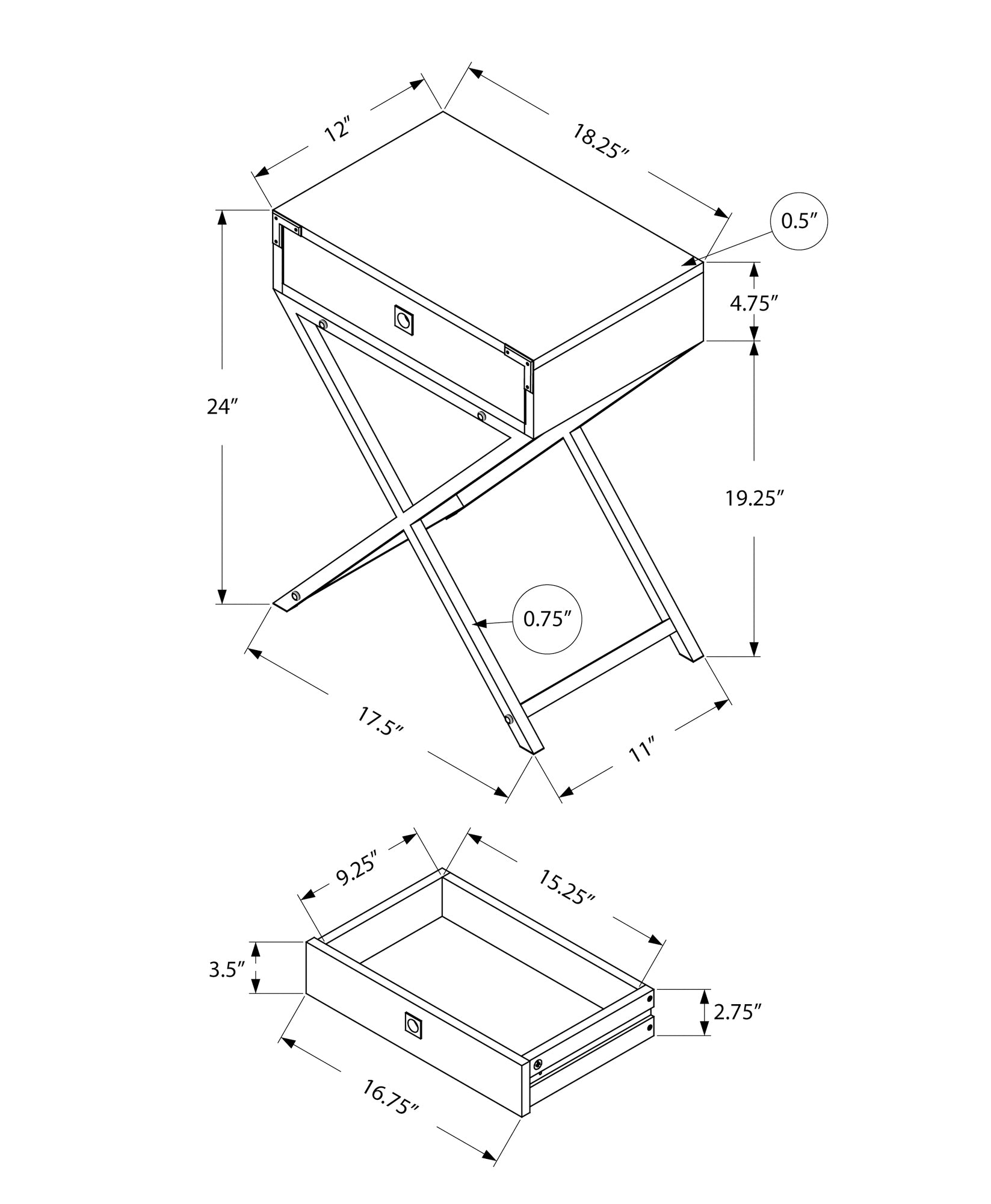 Accent Table - 24"H / Grey Cement / Black Nickel Metal-Nightstand-DECOROLALA