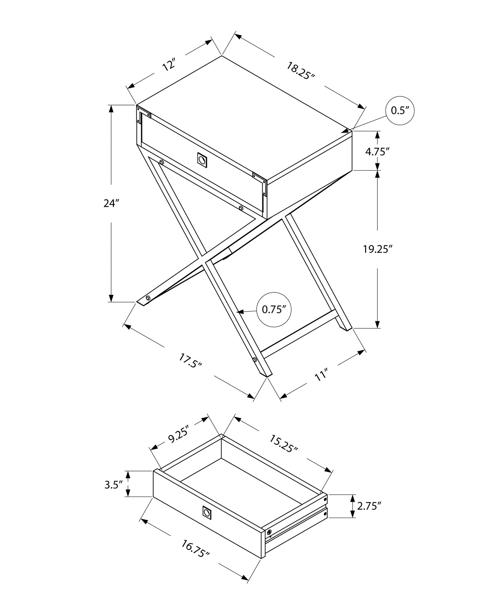 Accent Table - 24"H / Grey Cement / Black Nickel Metal-Nightstand-DECOROLALA