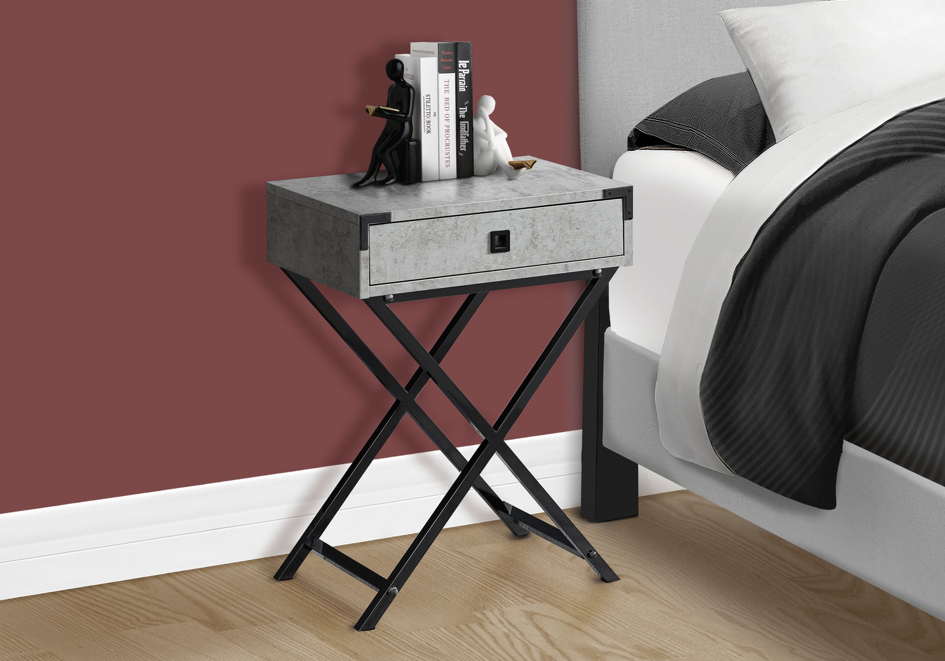 Accent Table - 24"H / Grey Cement / Black Nickel Metal-Nightstand-DECOROLALA