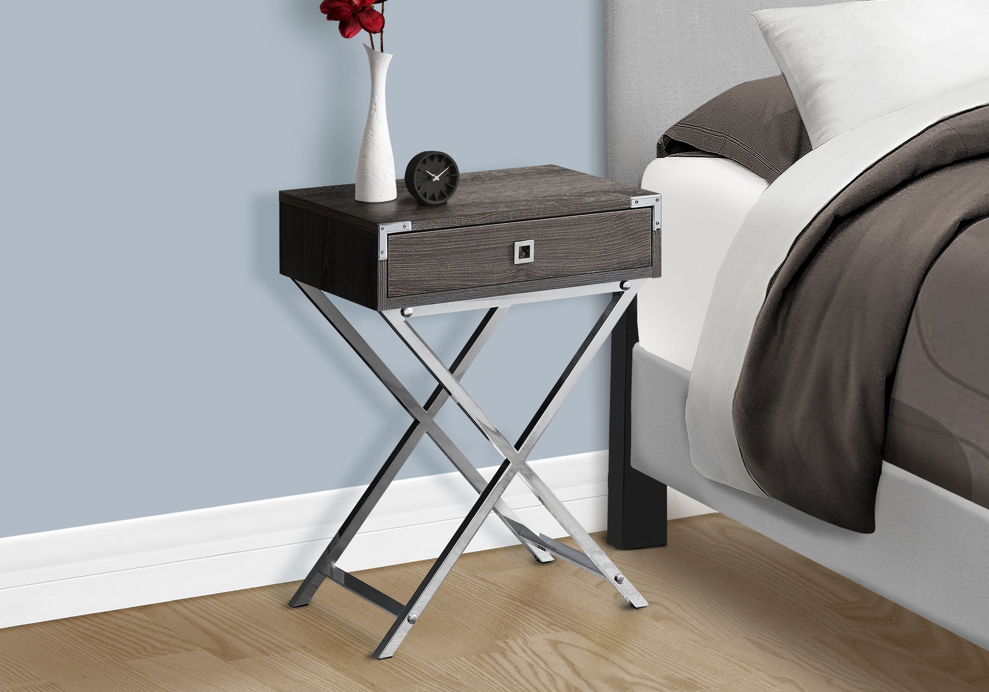 Accent Table - 24"H / Grey Cement / Black Nickel Metal-Nightstand-DECOROLALA