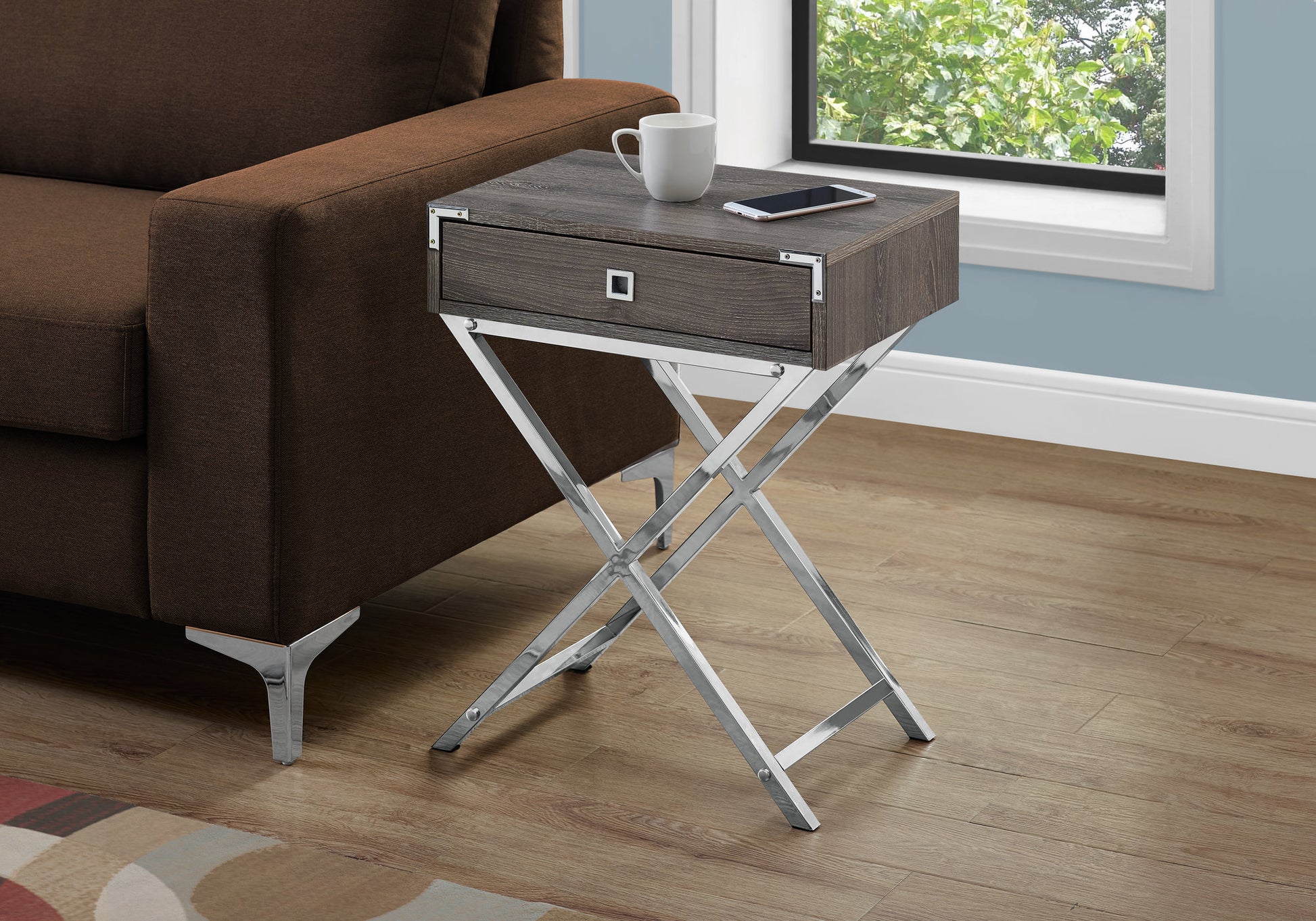 Accent Table 24"H Grey Cement Black Nickel with Drawer-Tv Stand-DECOROLALA