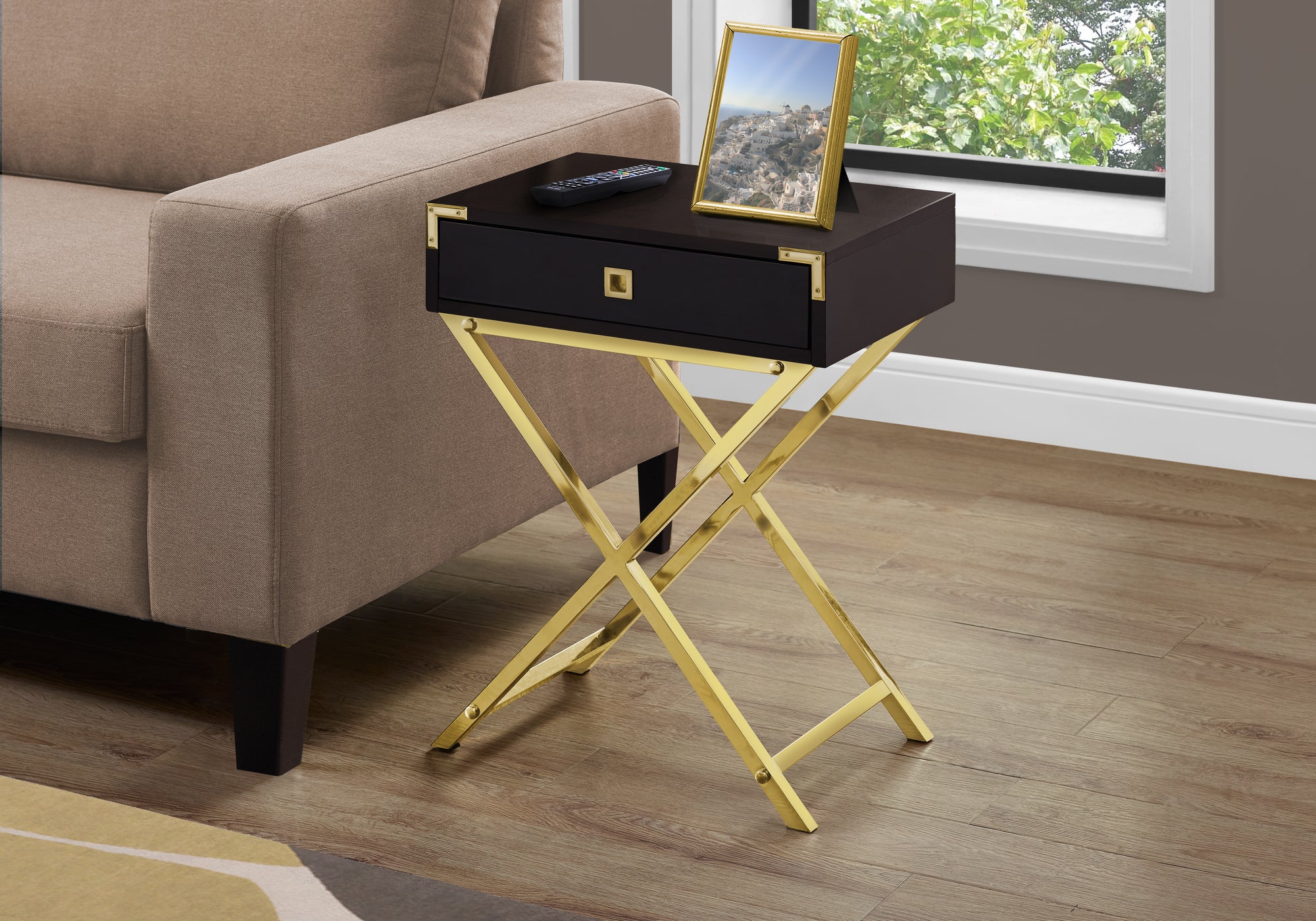 Accent Table 24"H Grey Cement Black Nickel with Drawer-Tv Stand-DECOROLALA