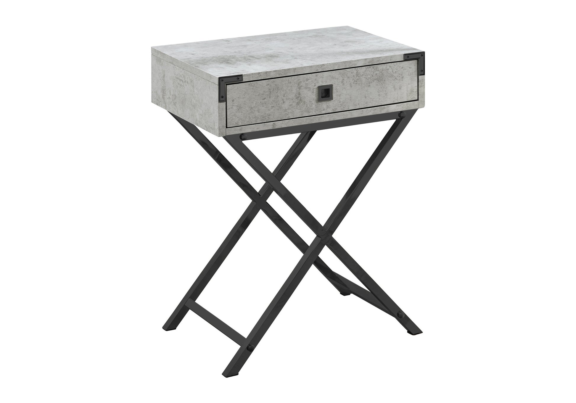 Accent Table 24"H Grey Cement Black Nickel with Drawer-Tv Stand-DECOROLALA