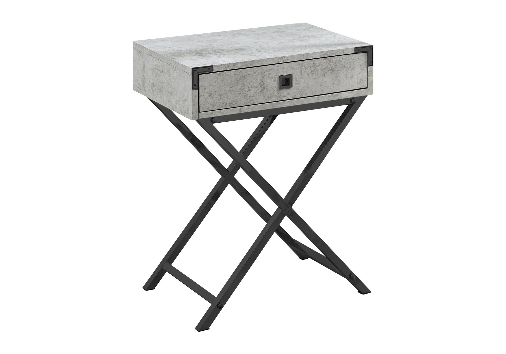 Accent Table 24"H Grey Cement Black Nickel with Drawer-Tv Stand-DECOROLALA