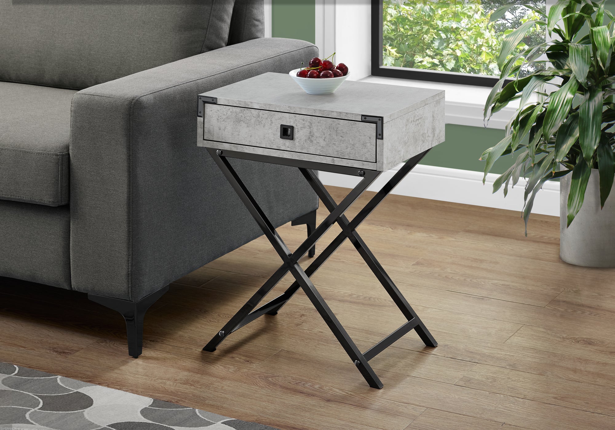 Accent Table 24"H Grey Cement Black Nickel with Drawer-Tv Stand-DECOROLALA