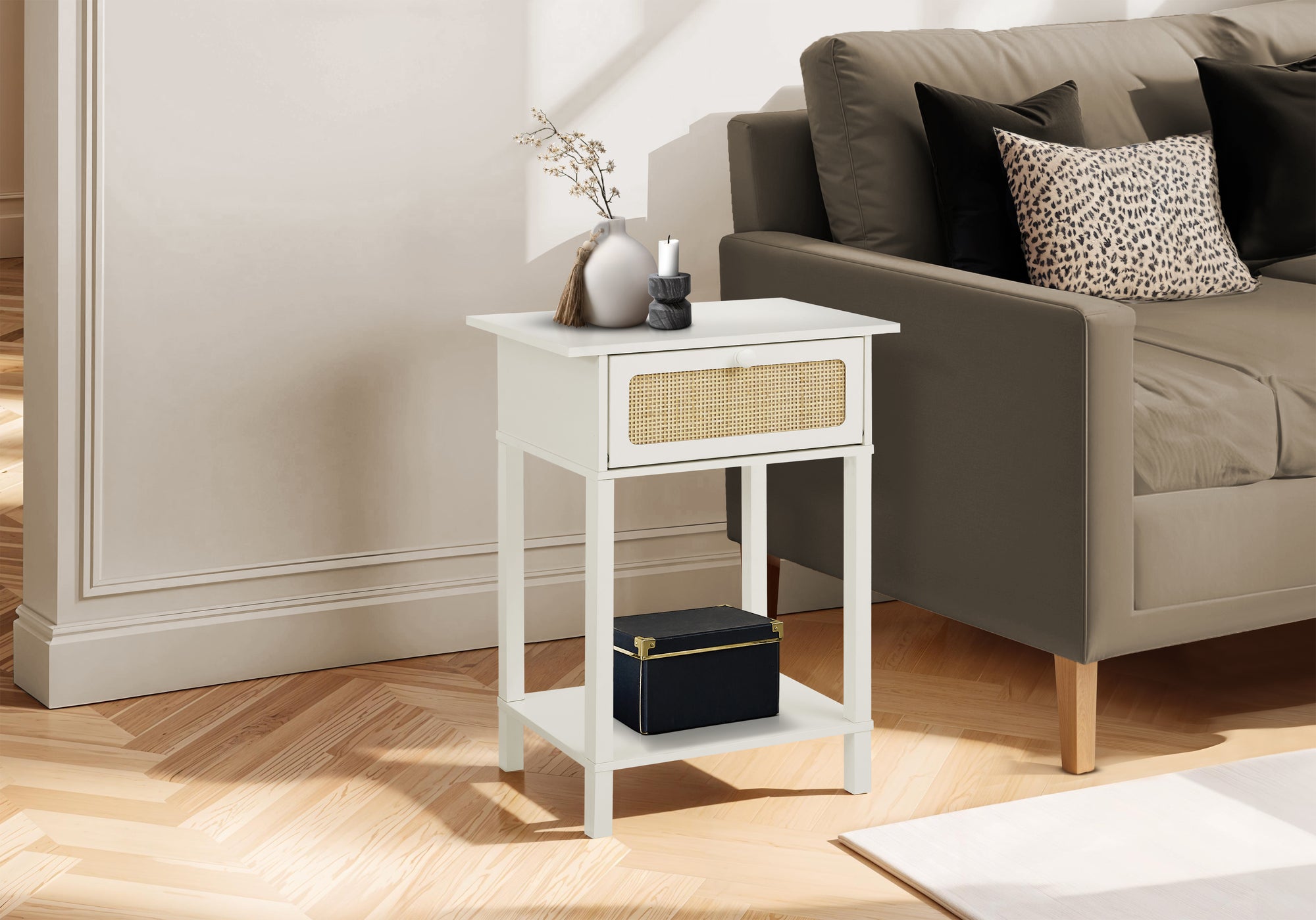 Accent Table 24"H Natural Laminate 2-Tier Storage-Accent Table-DECOROLALA
