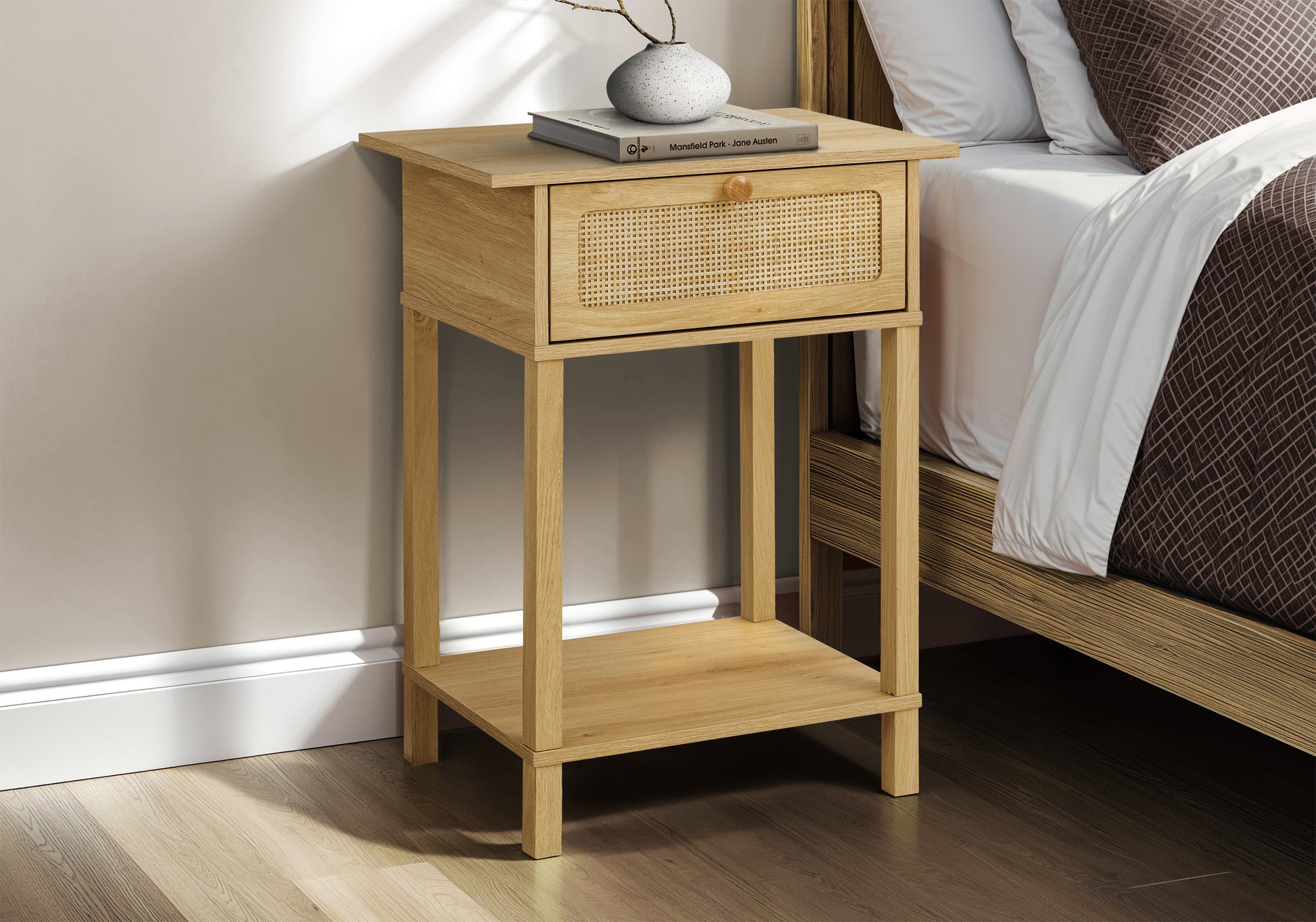 Accent Table 24"H Natural Laminate 2-Tier Storage-Accent Table-DECOROLALA