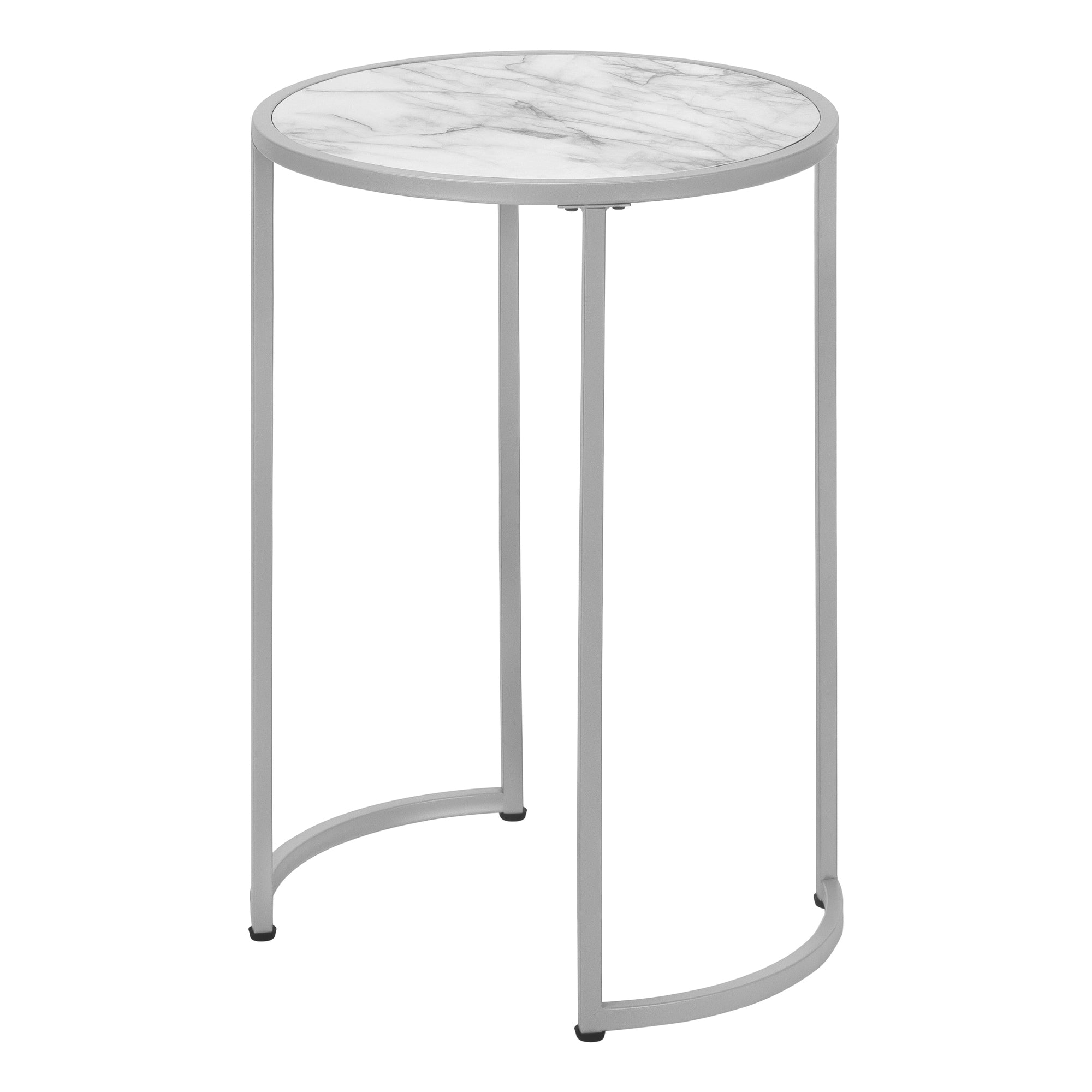 Accent Table 24H Round White Marble Silver Metal-Accent Table-DECOROLALA