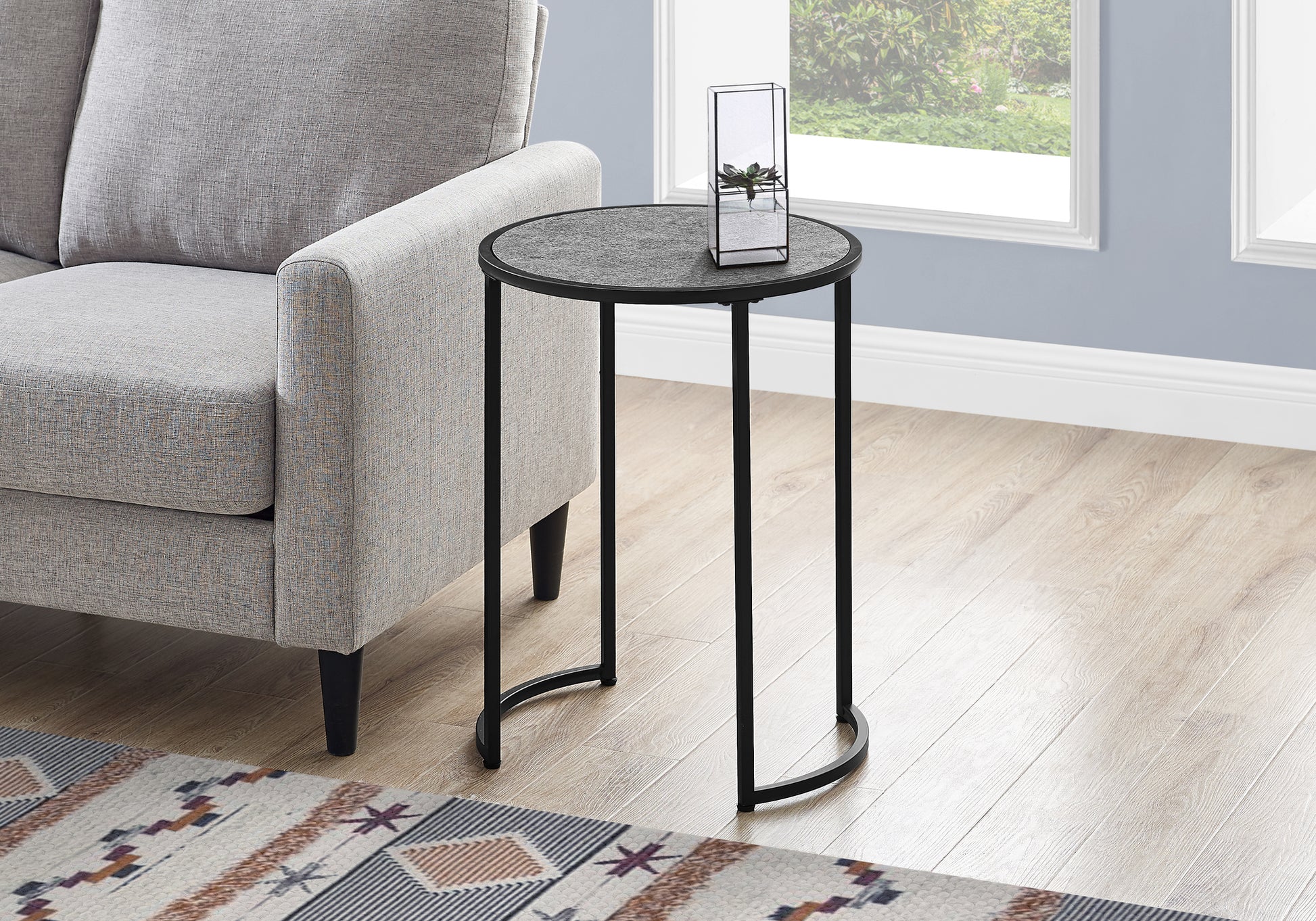 Accent Table 24H Round White Marble Silver Metal-Accent Table-DECOROLALA