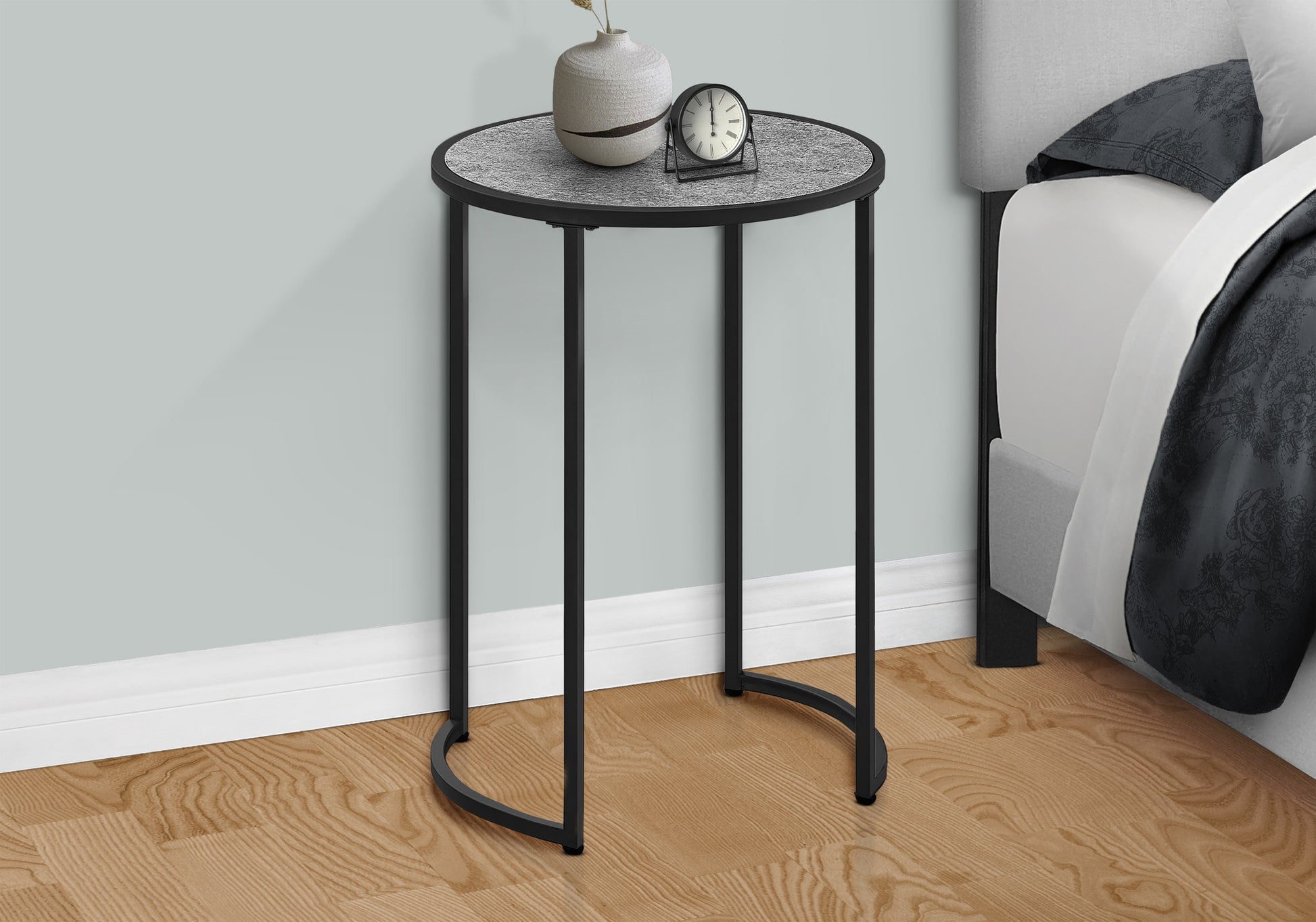 Accent Table 24H Round White Marble Silver Metal-Accent Table-DECOROLALA