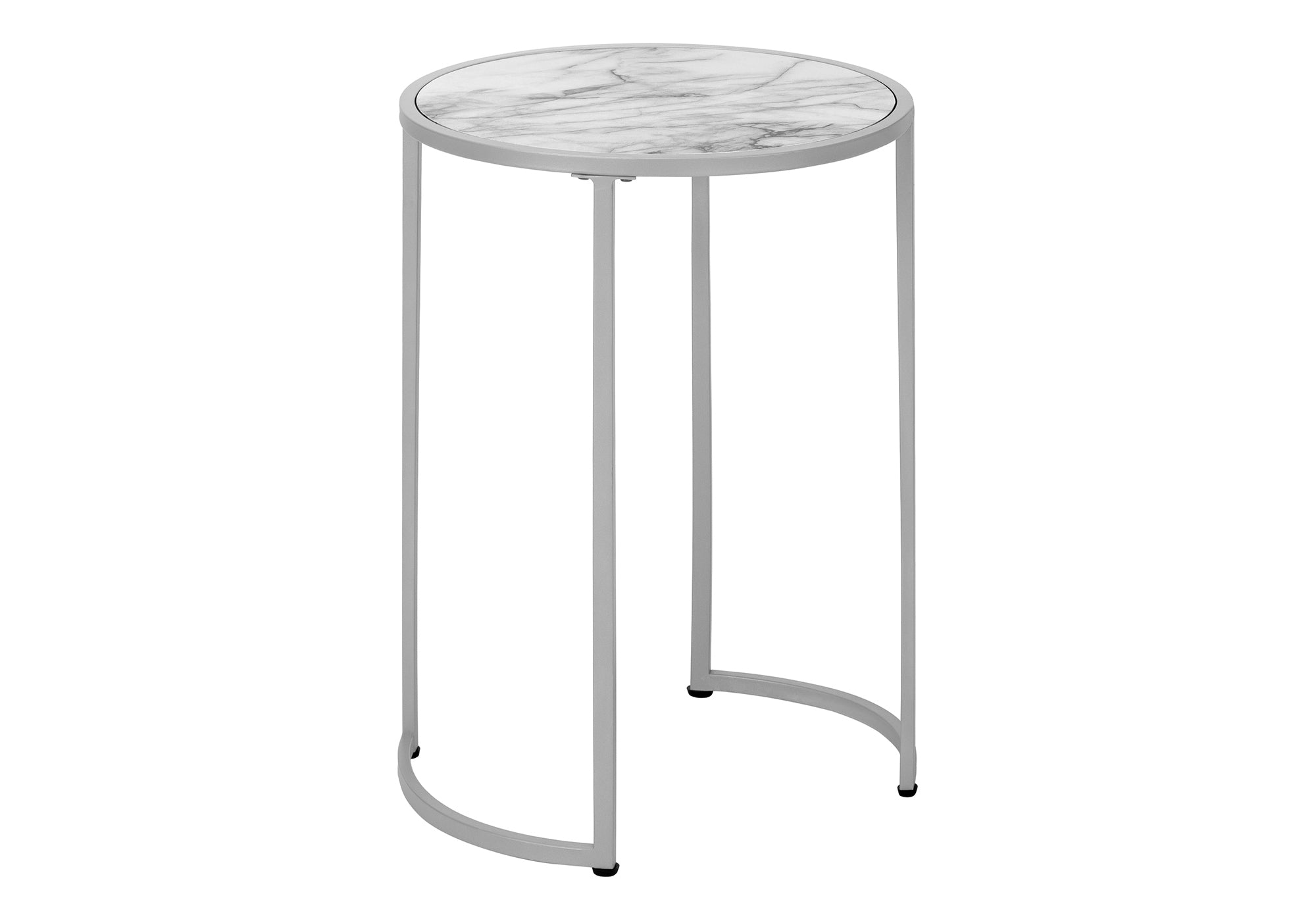 Accent Table 24H Round White Marble Silver Metal-Accent Table-DECOROLALA