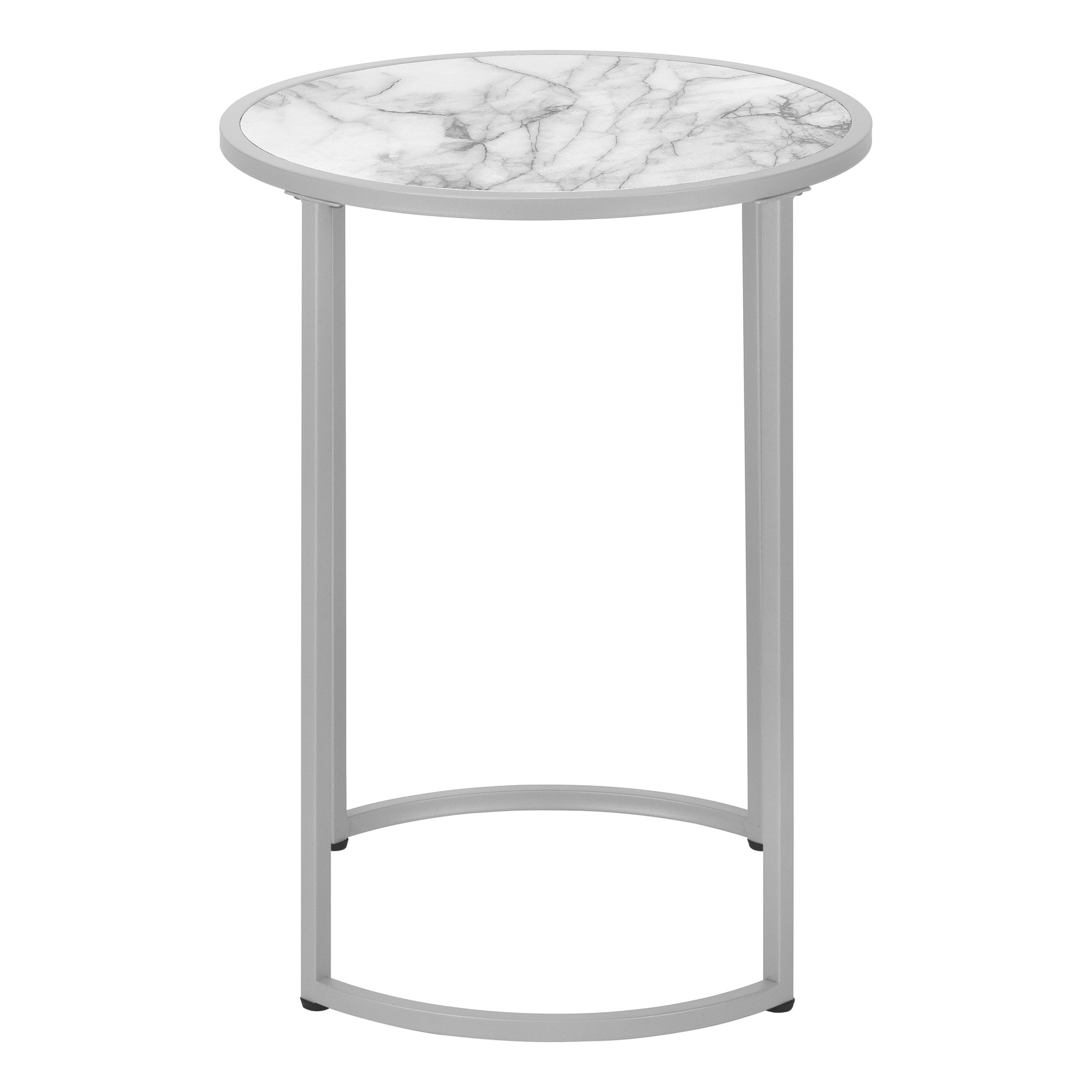 Accent Table 24H Round White Marble Silver Metal-Accent Table-DECOROLALA