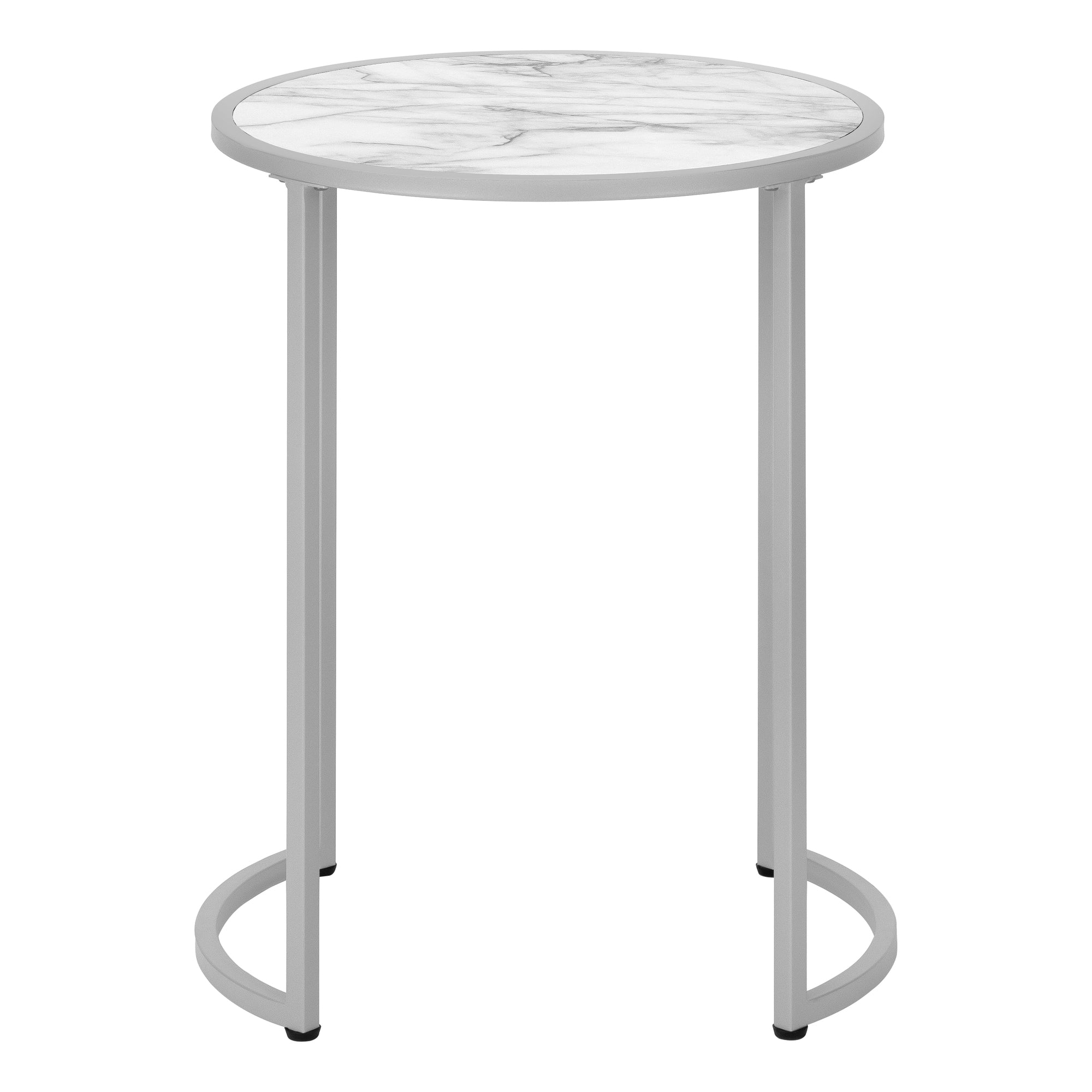 Accent Table 24H Round White Marble Silver Metal-Accent Table-DECOROLALA