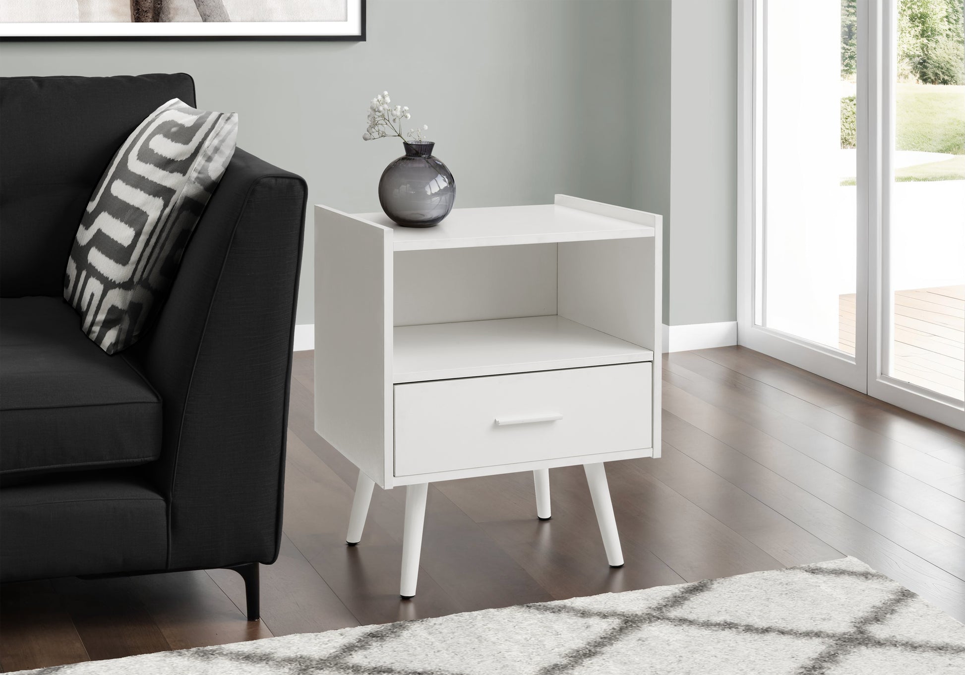 Accent Table 24"H White End Table with Drawer-Accent Table-DECOROLALA