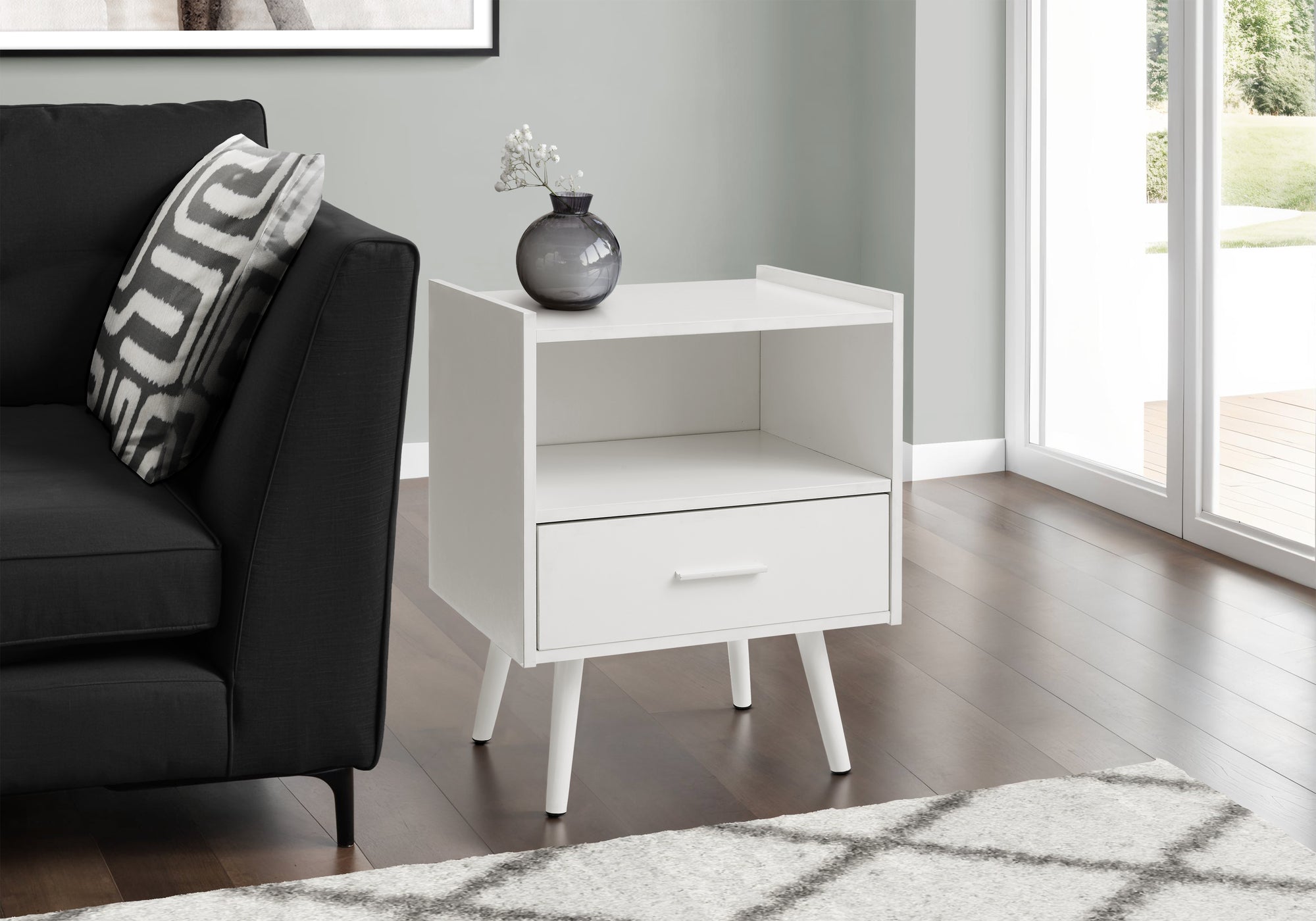 Accent Table 24"H White End Table with Drawer-Accent Table-DECOROLALA