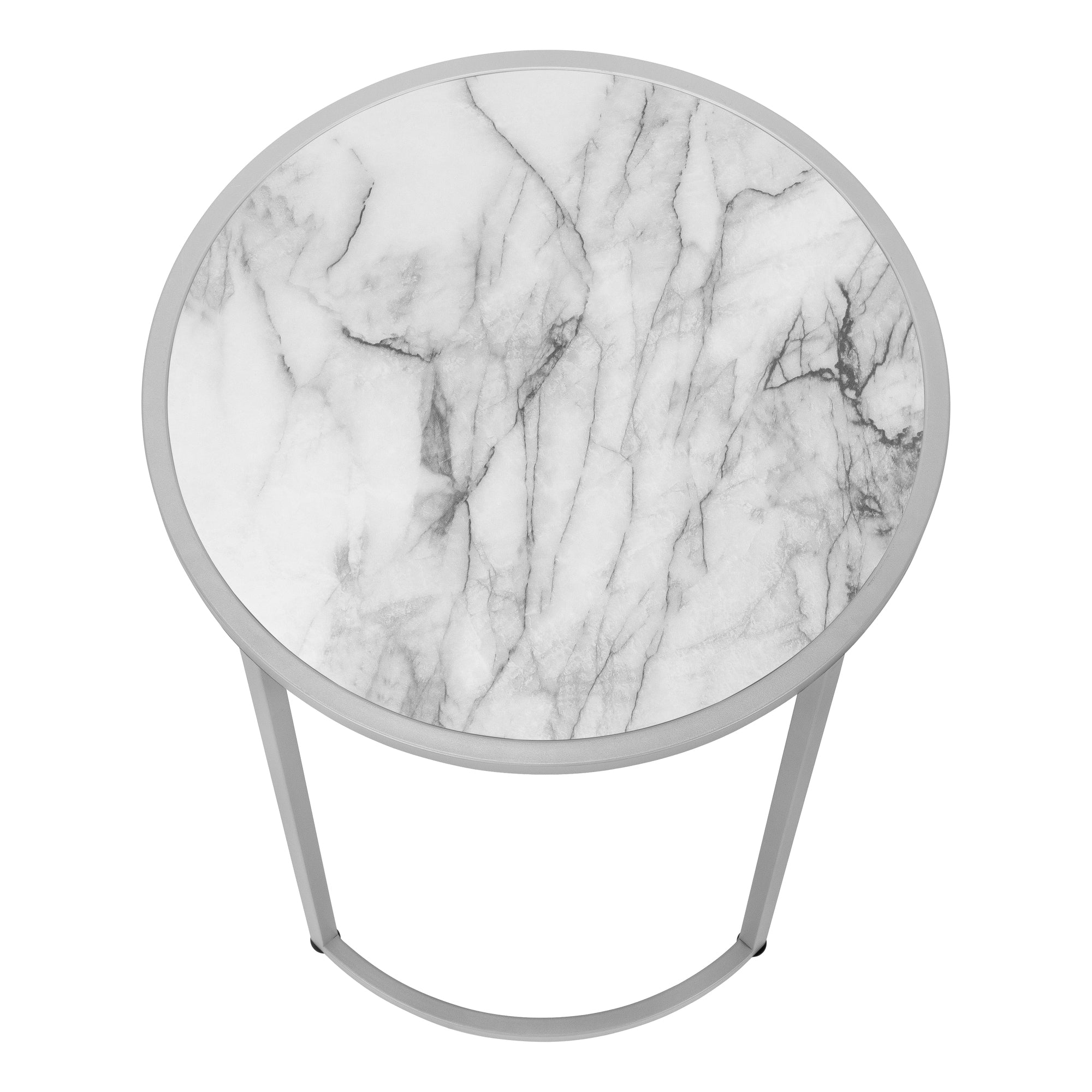 Accent Table - 24"H / White Marble-Look / Silver Metal-Accent Table-DECOROLALA