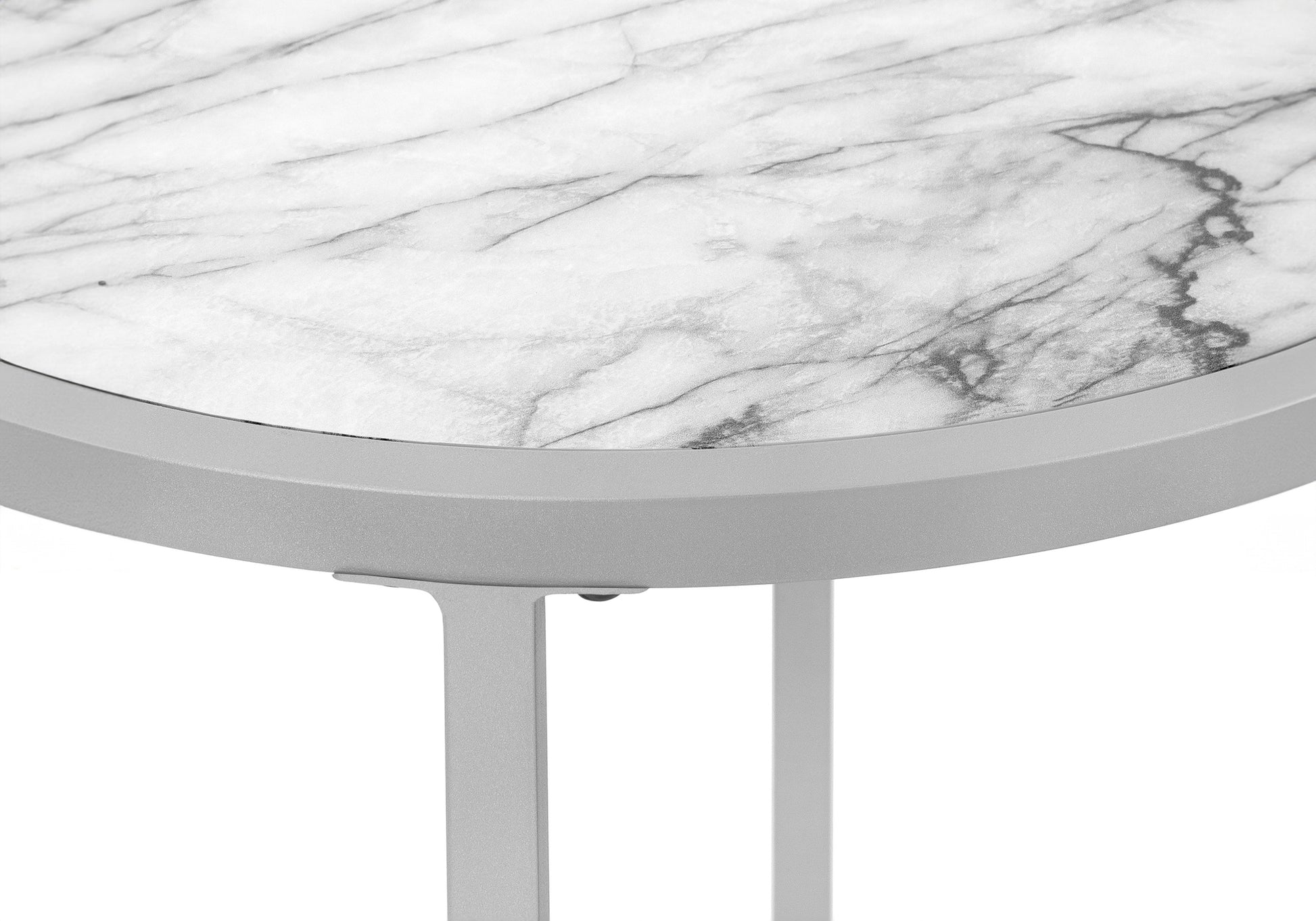 Accent Table - 24"H / White Marble-Look / Silver Metal-Accent Table-DECOROLALA