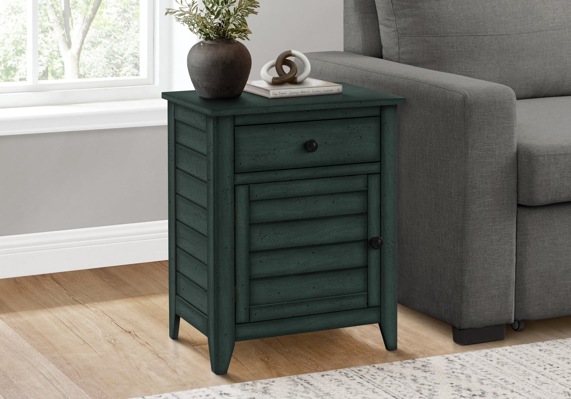 Accent Table 25"H Antique Green Veneer w/ Storage-Accent Table-DECOROLALA