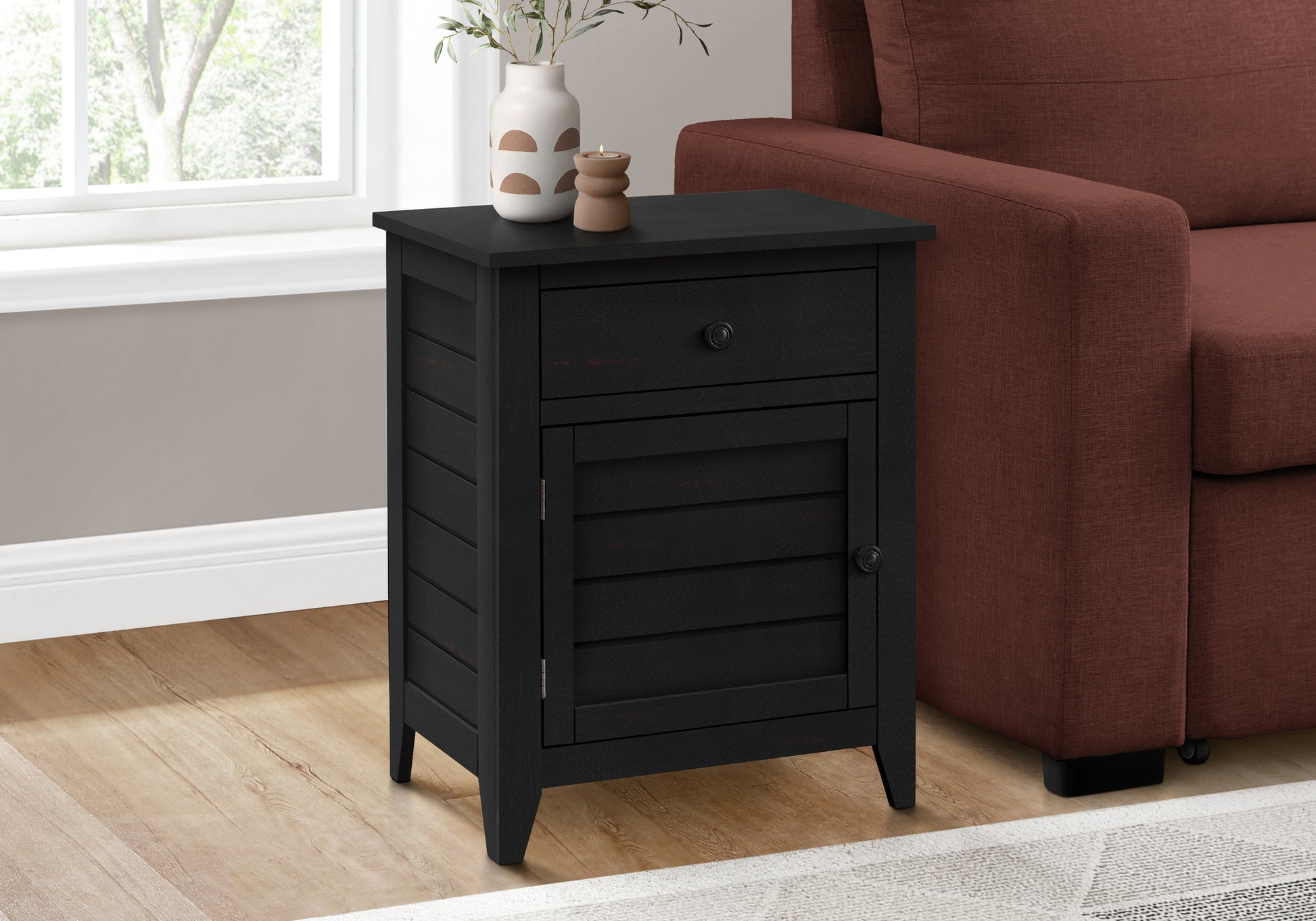 Accent Table 25"H Antique Green Veneer w/ Storage-Accent Table-DECOROLALA