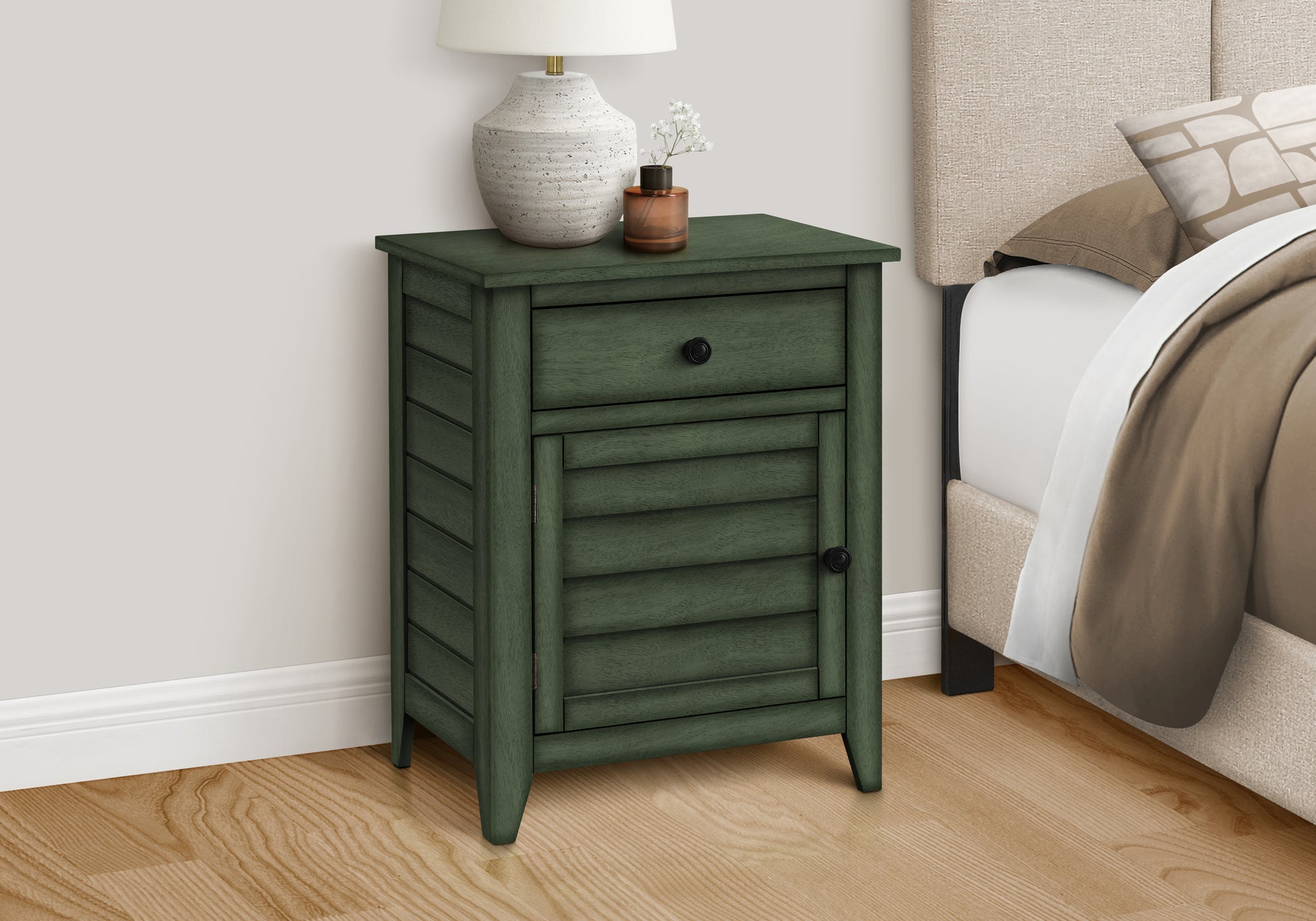 Accent Table 25"H Antique Green Veneer w/ Storage-Accent Table-DECOROLALA
