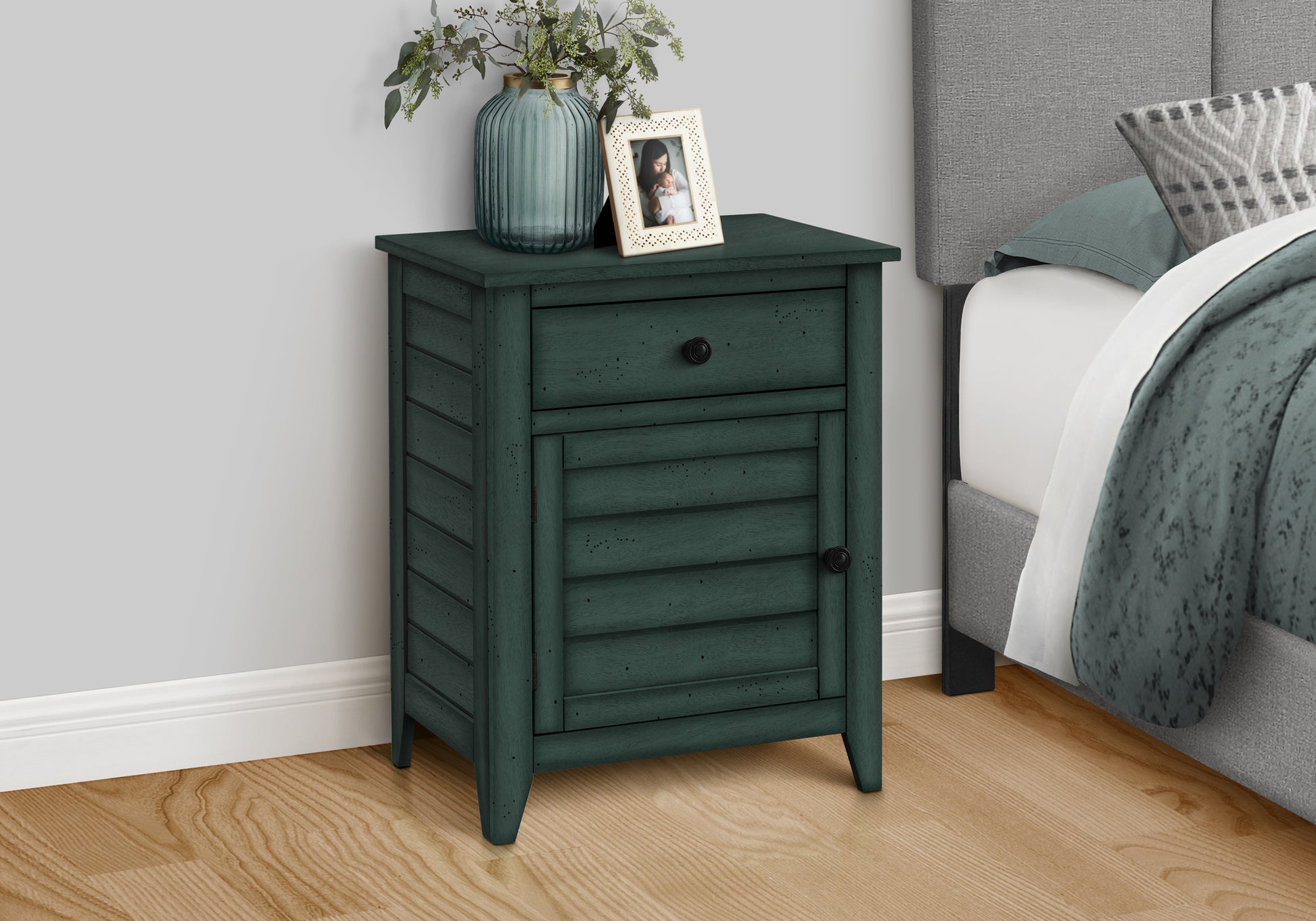 Accent Table 25"H Antique Green Veneer w/ Storage-Accent Table-DECOROLALA