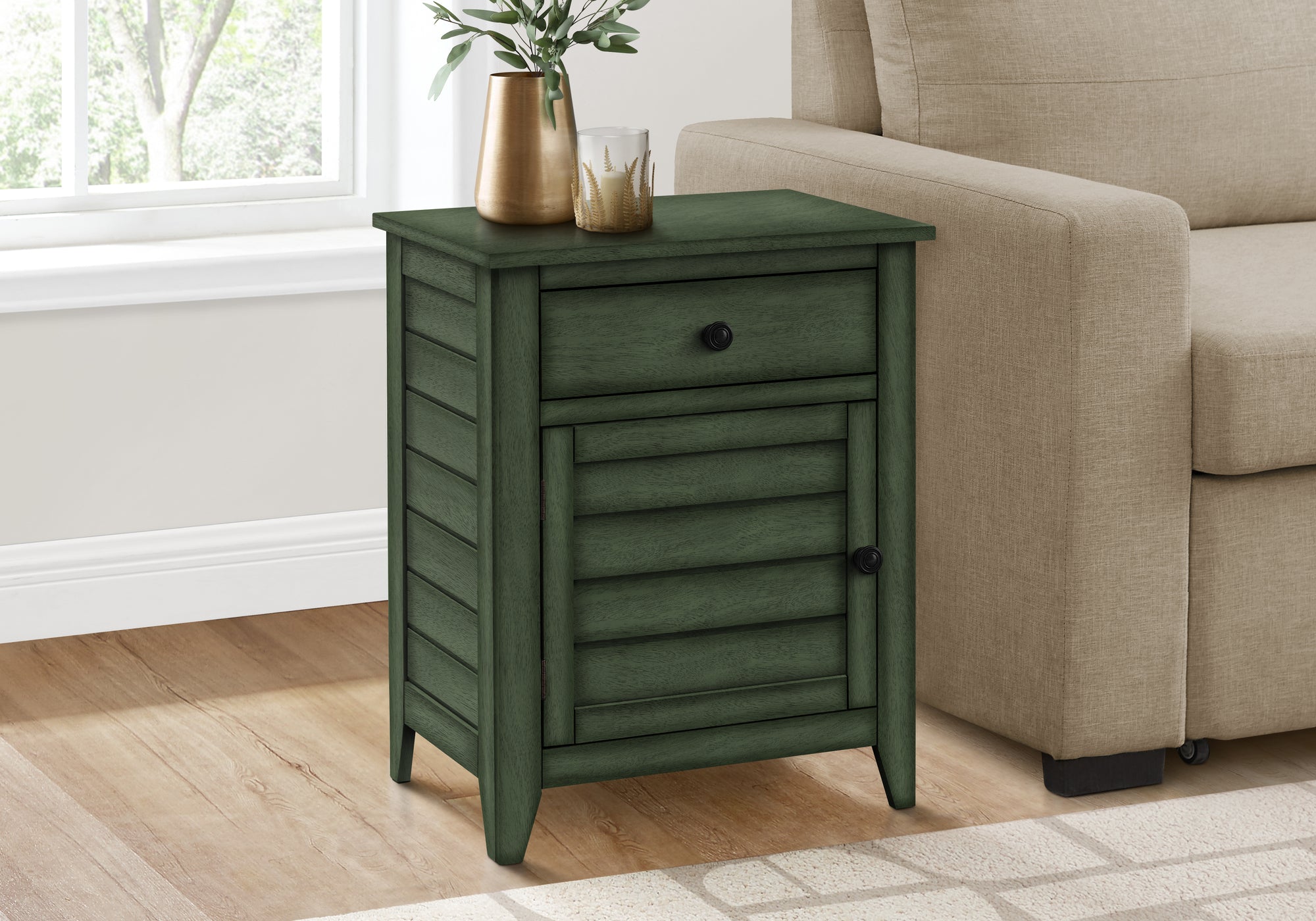 Accent Table 25"H Antique Green Veneer w/ Storage-Accent Table-DECOROLALA