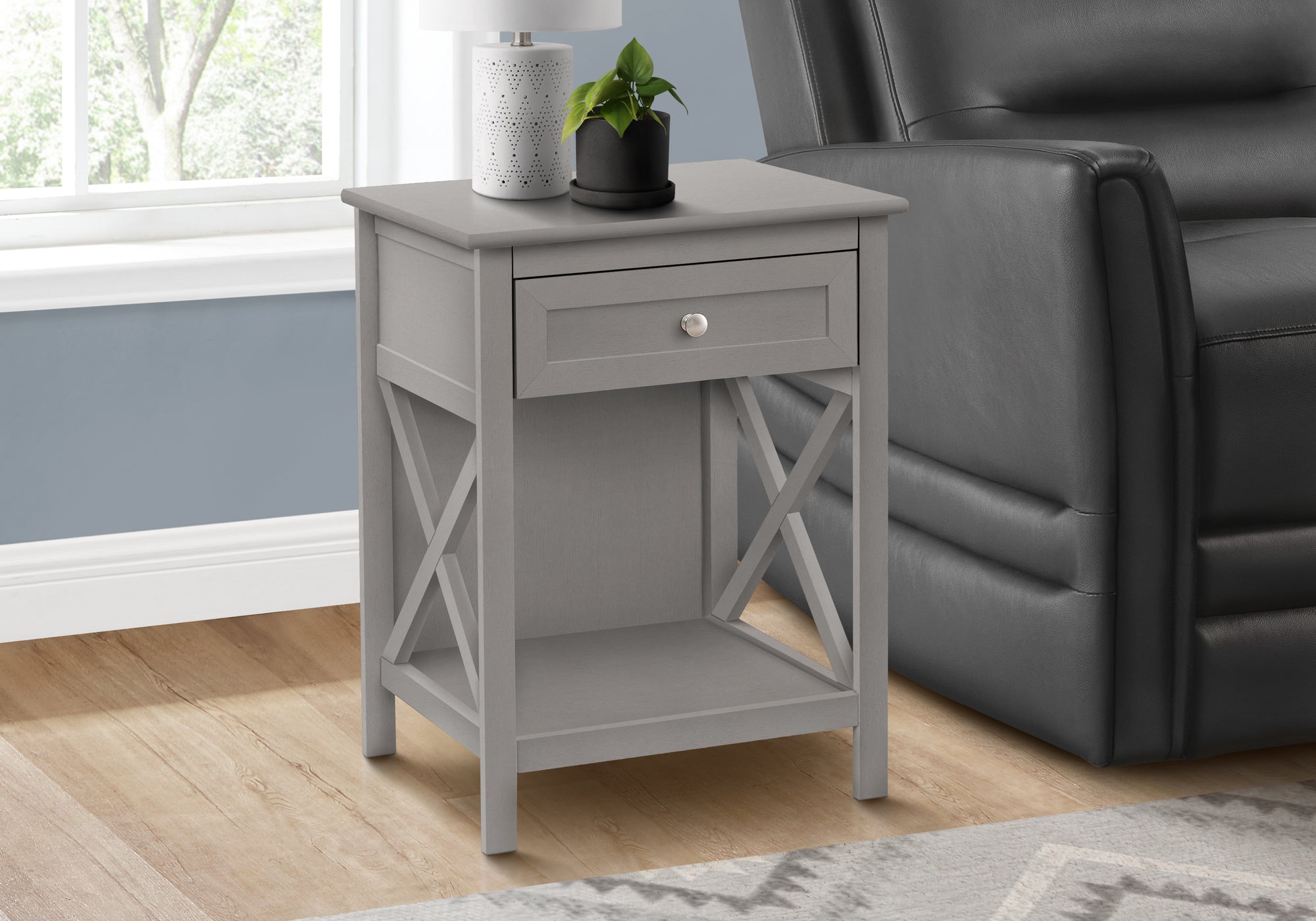 Accent Table 25"H Antique White Veneer with Drawer-Accent Table-DECOROLALA