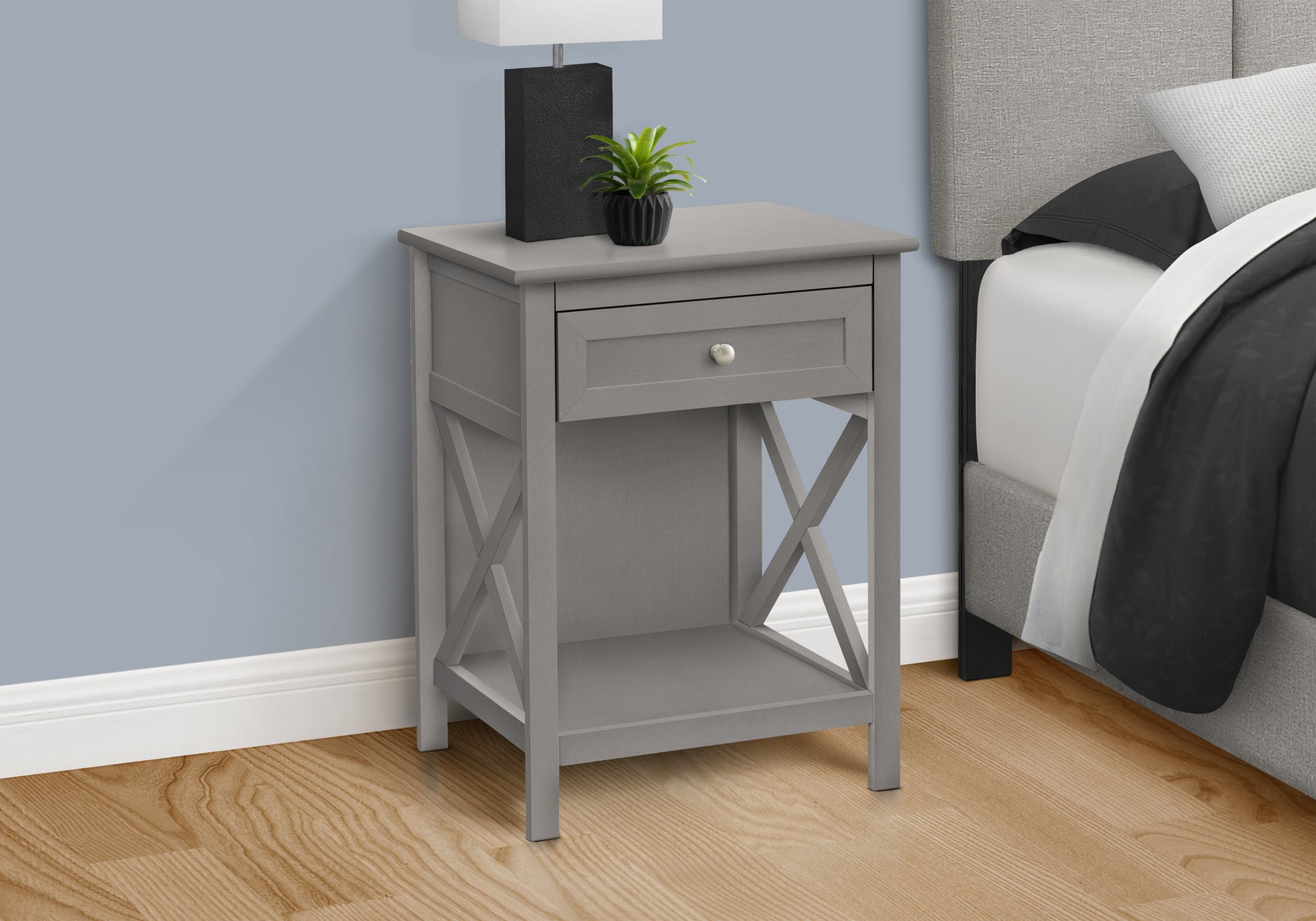 Accent Table 25"H Antique White Veneer with Drawer-Accent Table-DECOROLALA