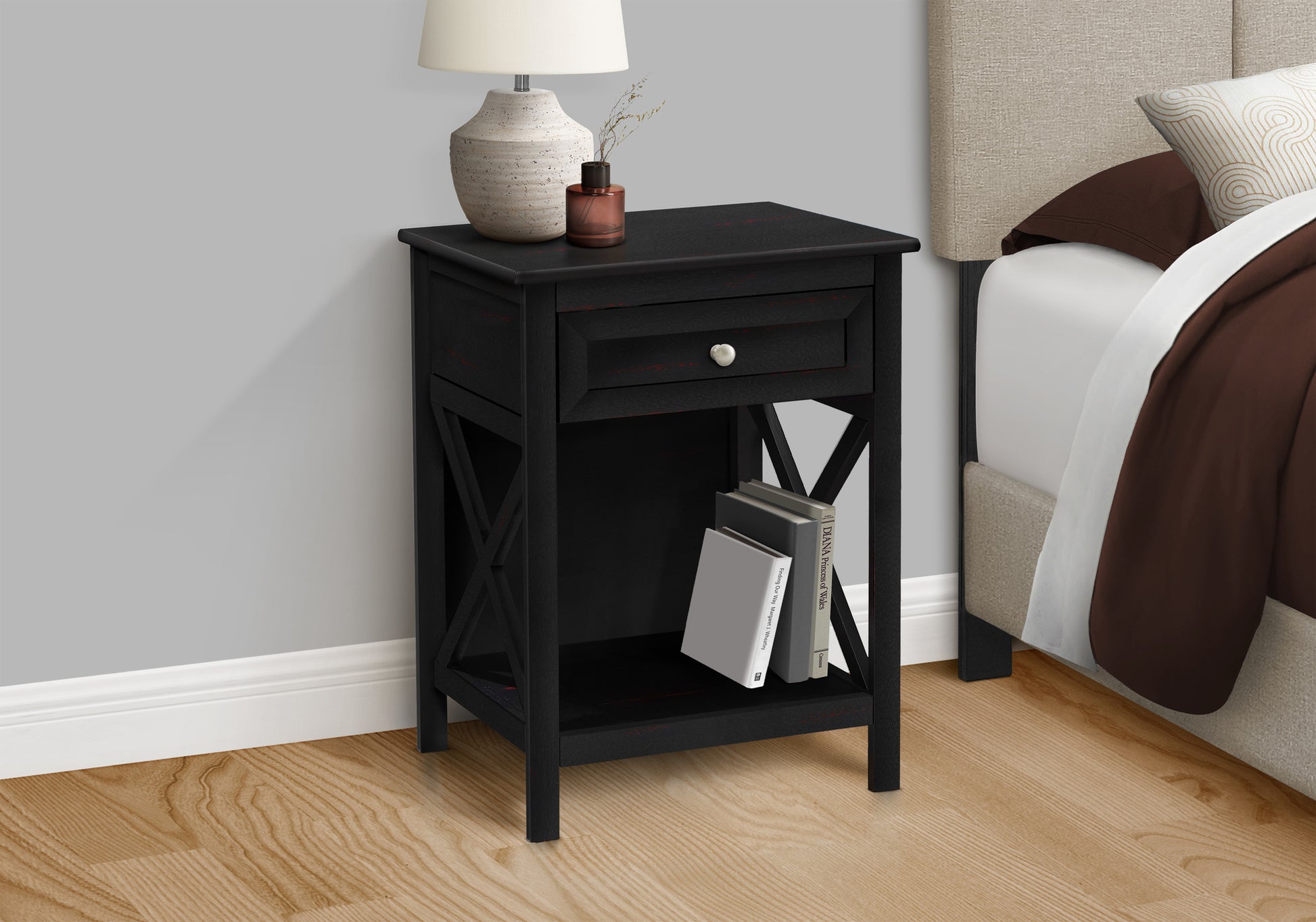 Accent Table 25"H Antique White Veneer with Drawer-Accent Table-DECOROLALA