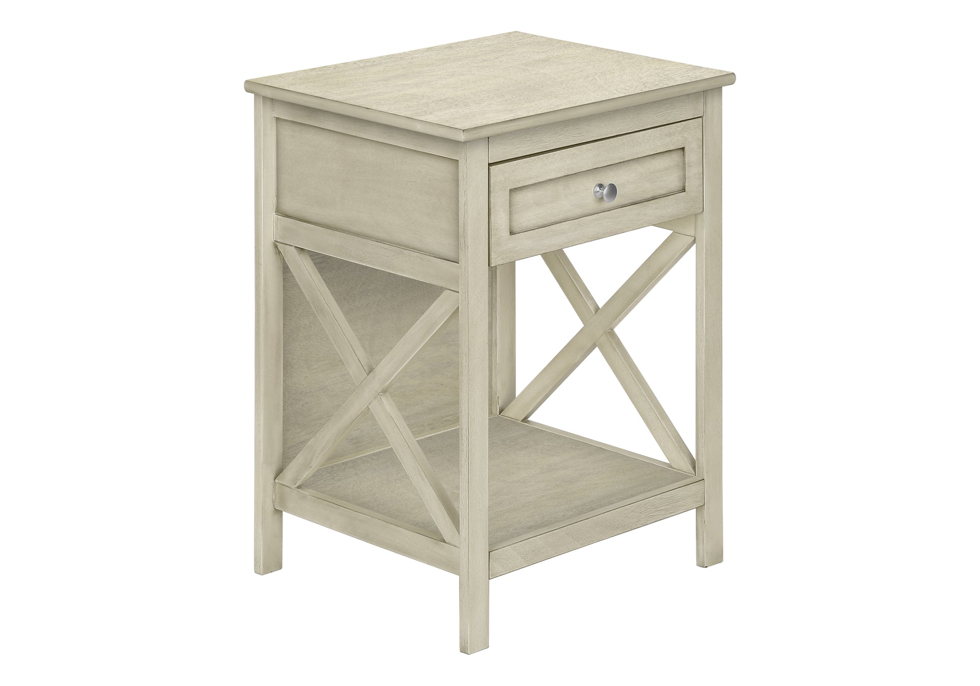 Accent Table 25"H Antique White Veneer with Drawer-Accent Table-DECOROLALA