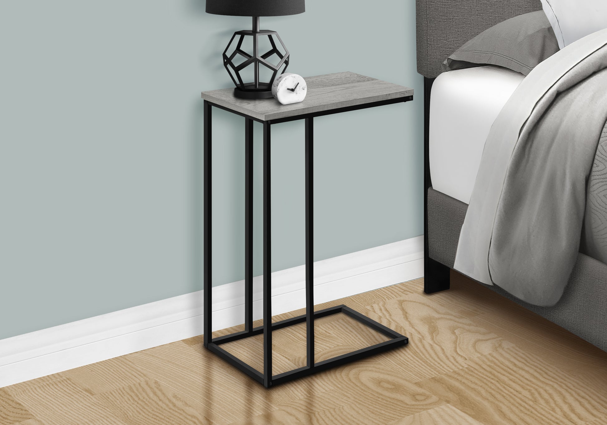 Accent Table 25"H C-Shape White/Black Metal-Accent Table-DECOROLALA