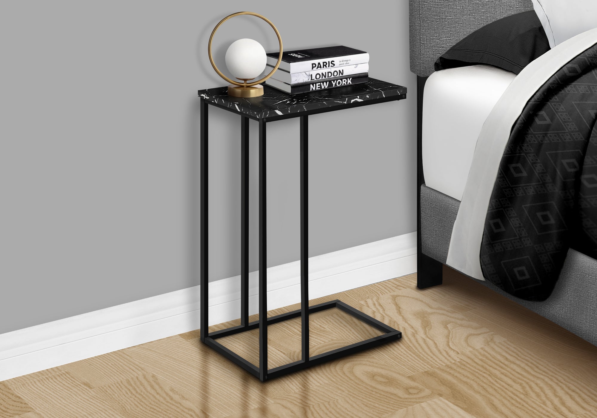 Accent Table 25"H C-Shape White/Black Metal-Accent Table-DECOROLALA
